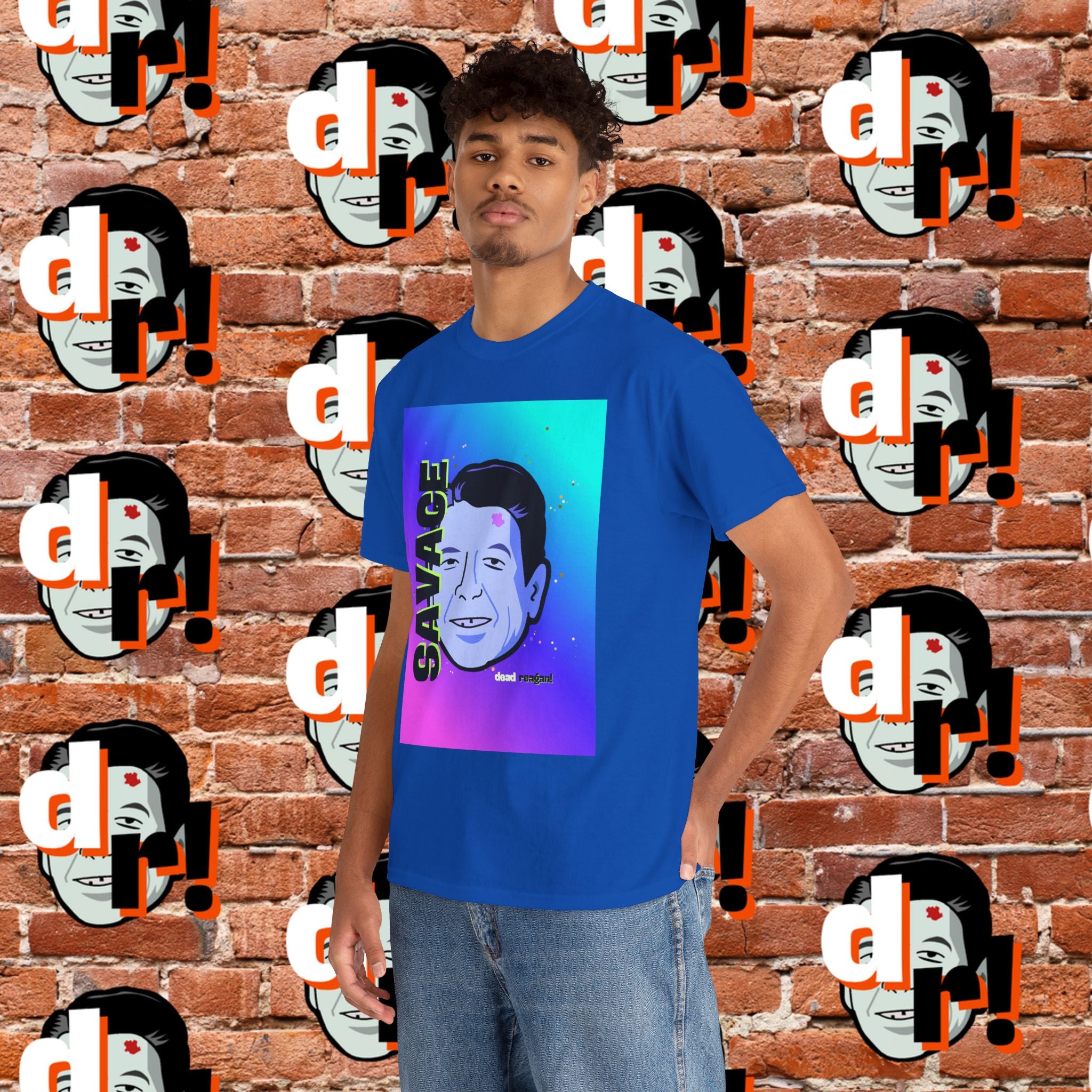 Savage Dead Reagan Graphic Tee Teal and Pink Gradient