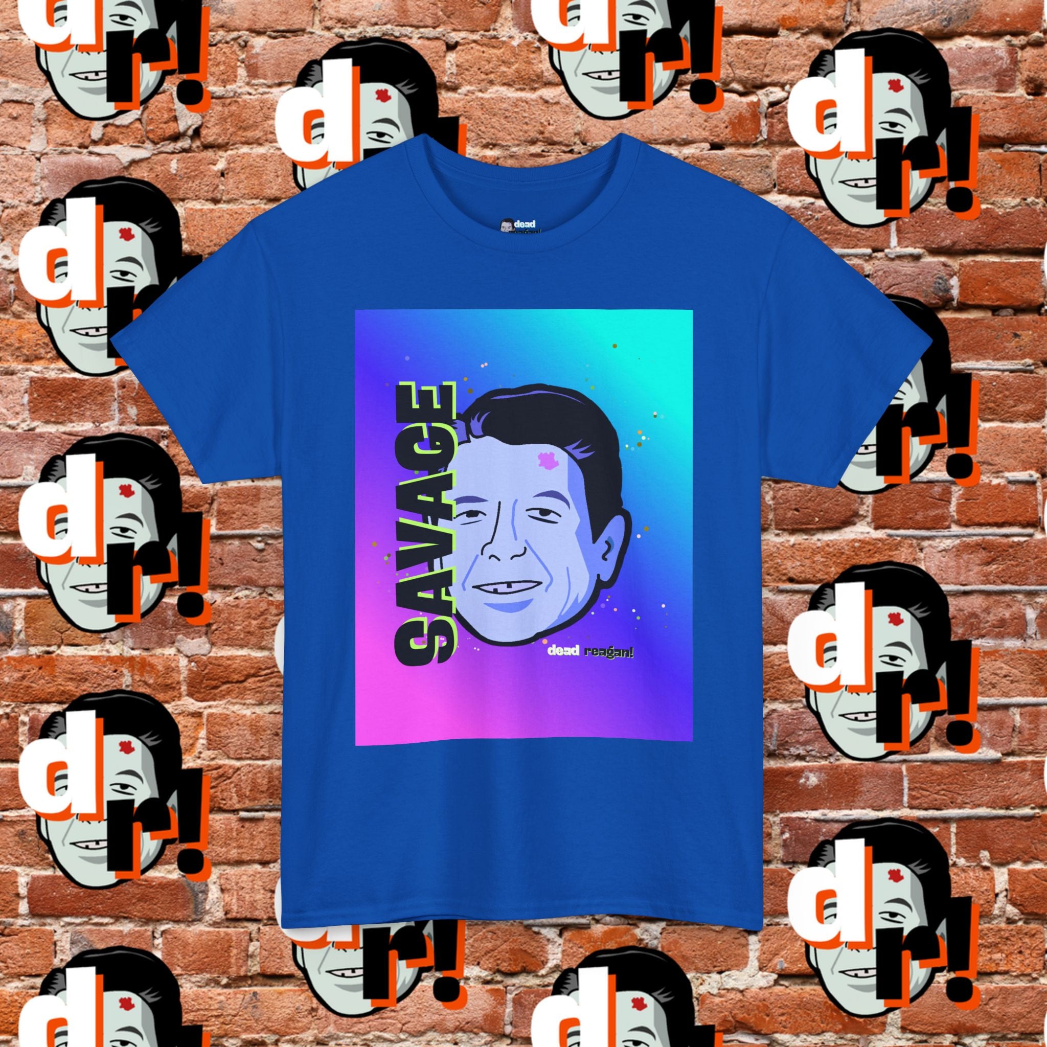 Savage Dead Reagan Graphic Tee Teal and Pink Gradient