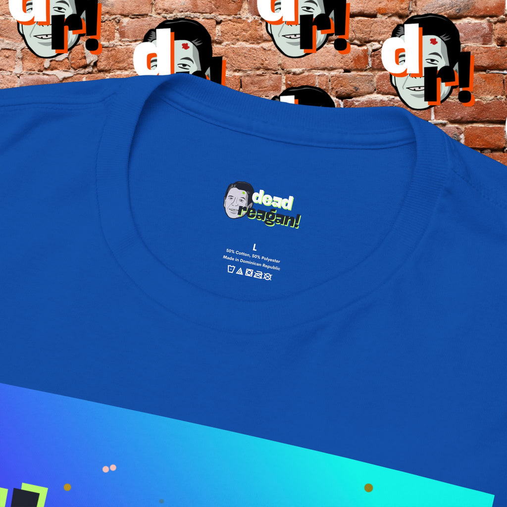 Savage Dead Reagan Graphic Tee Teal and Pink Gradient