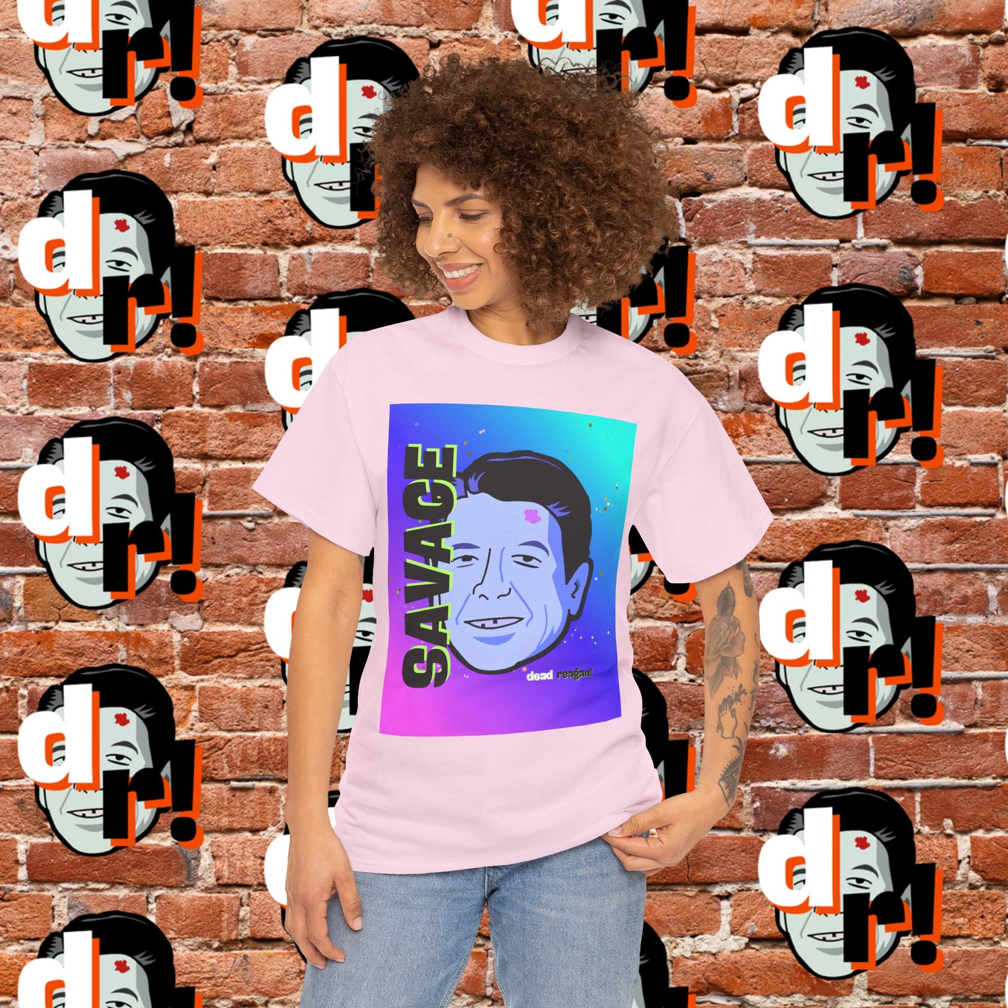Savage Dead Reagan Graphic Tee Teal and Pink Gradient