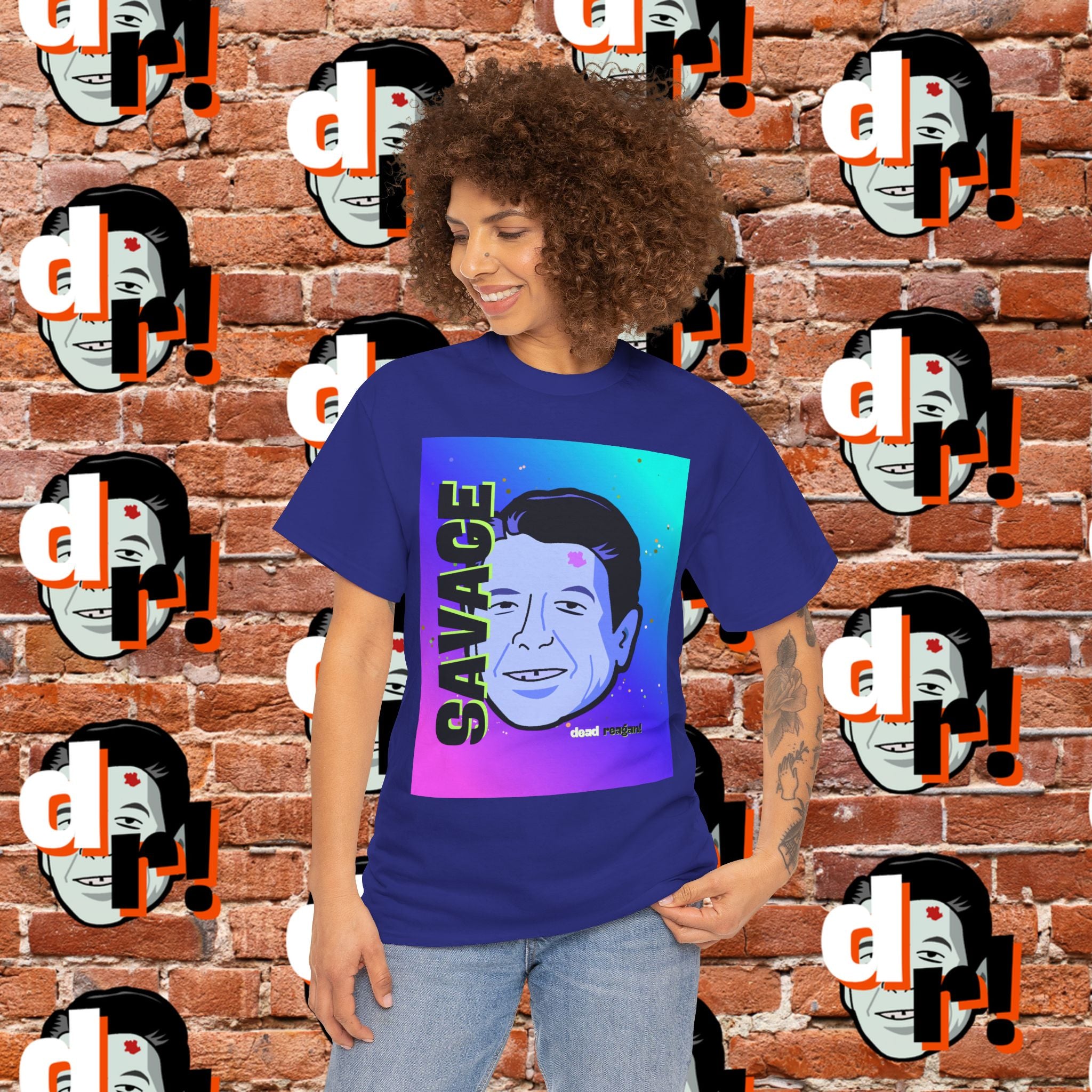 Savage Dead Reagan Graphic Tee Teal and Pink Gradient