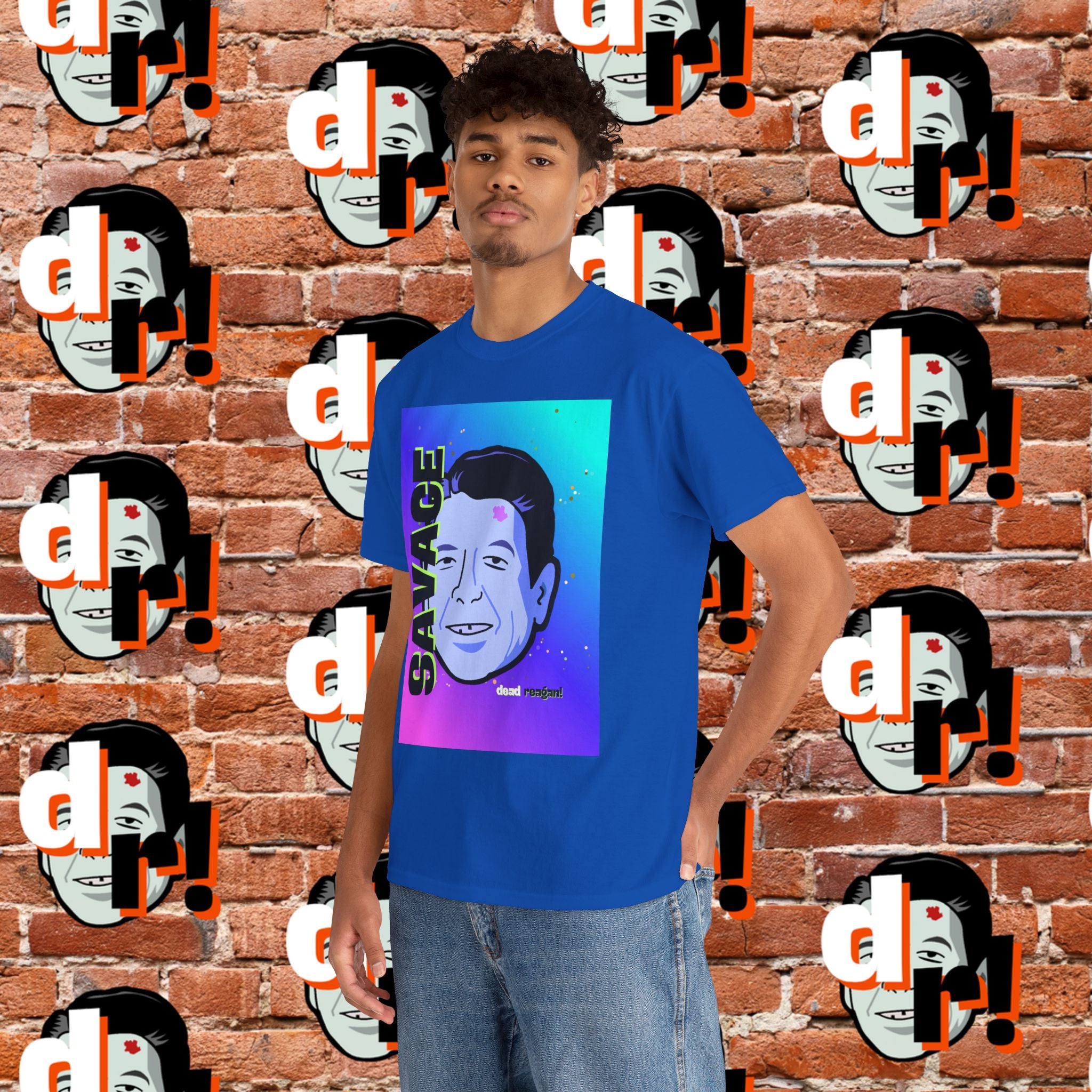Savage Dead Reagan Graphic Tee Teal and Pink Gradient