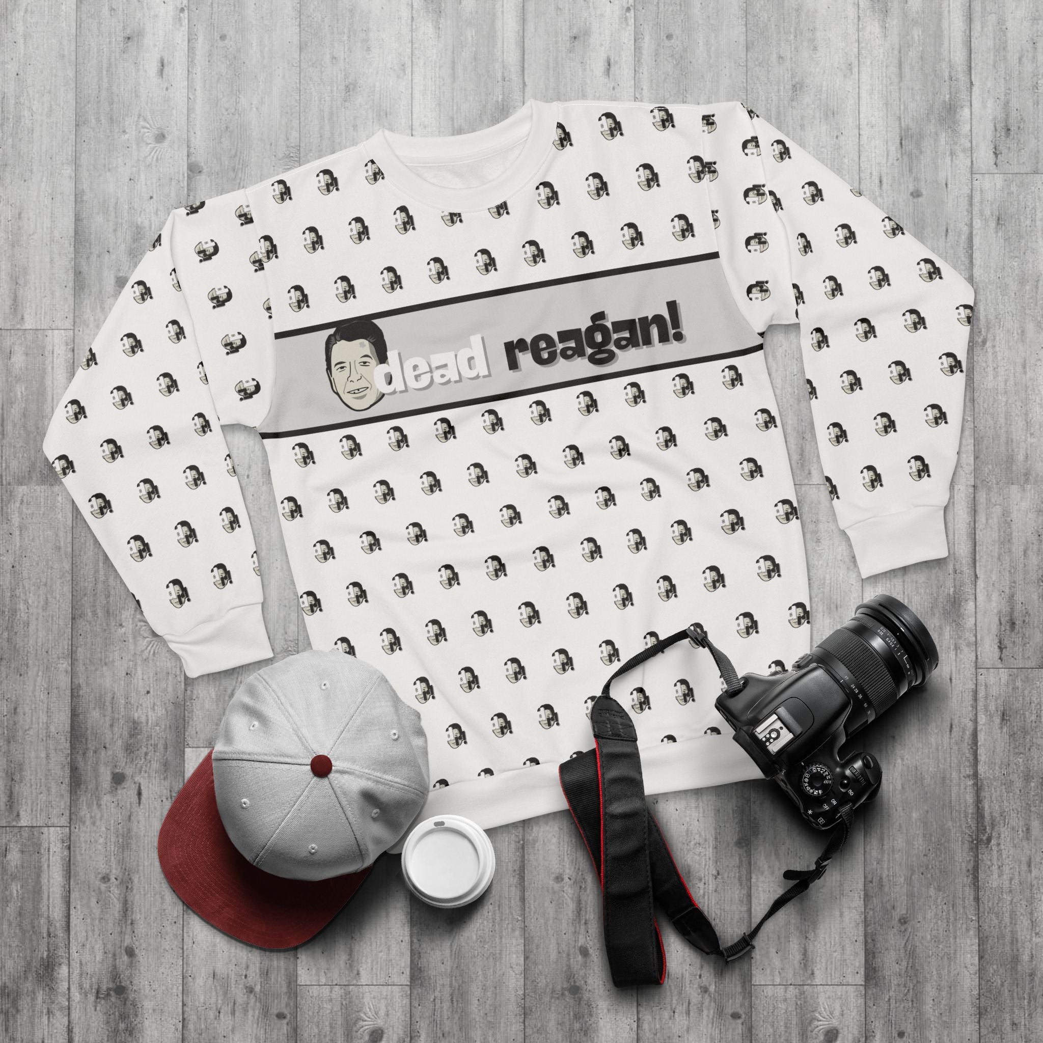 Dead Reagan All-Over Print Crewneck Sweatshirt (White)
