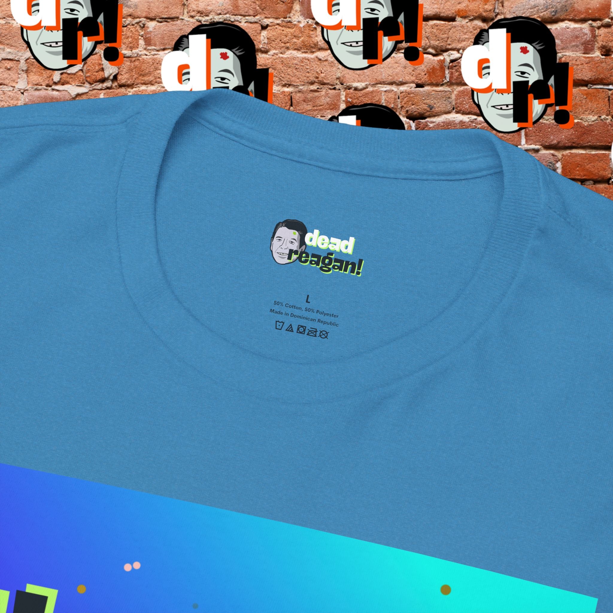 Savage Dead Reagan Graphic Tee Teal and Pink Gradient