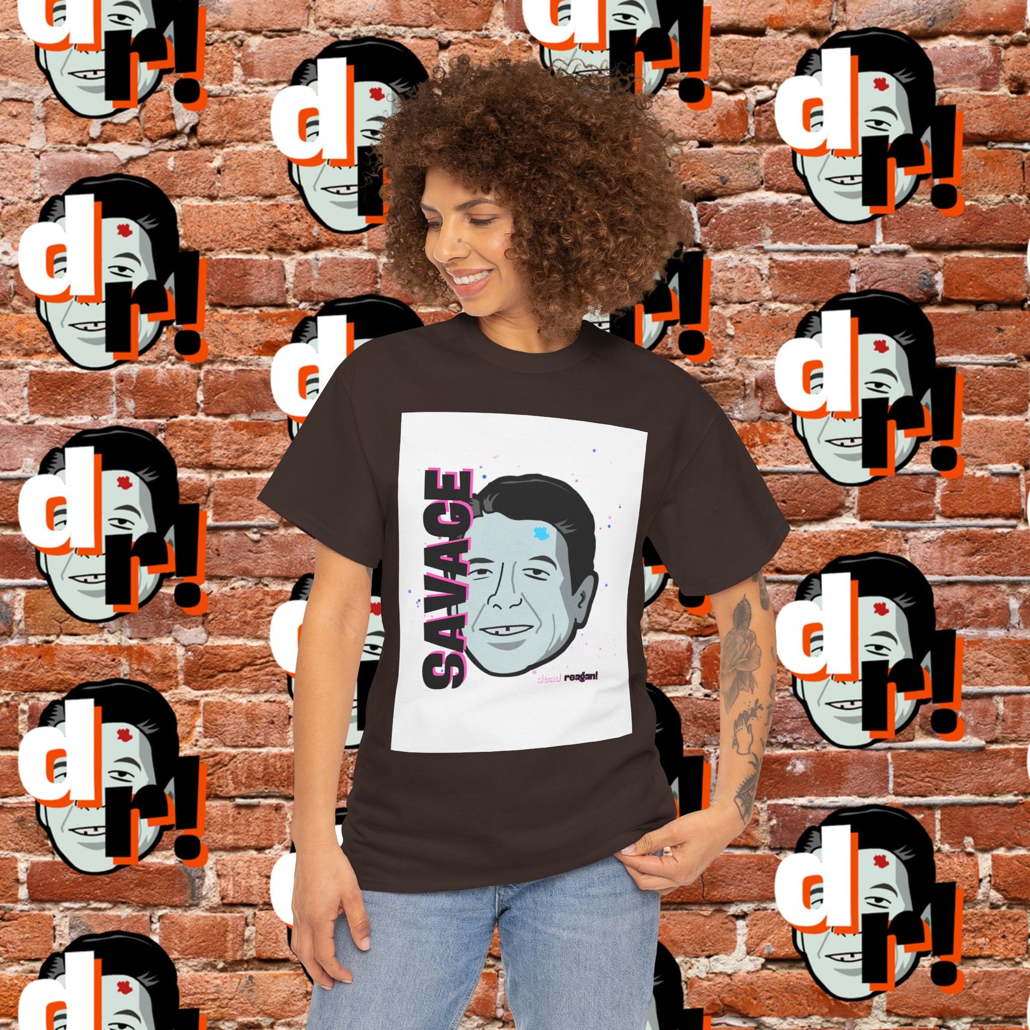 Savage Dead Reagan Graphic Tee White Pink