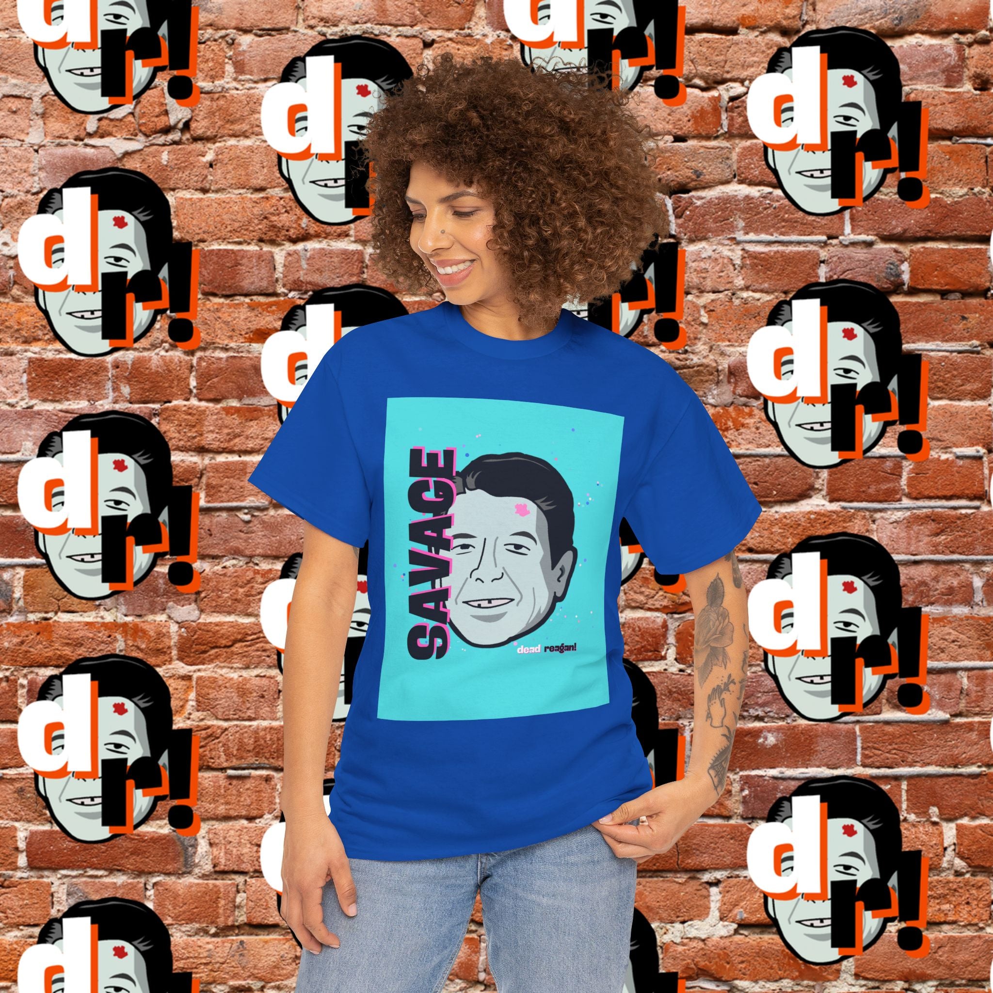 Savage Dead Reagan Graphic Tee Teal and Pink