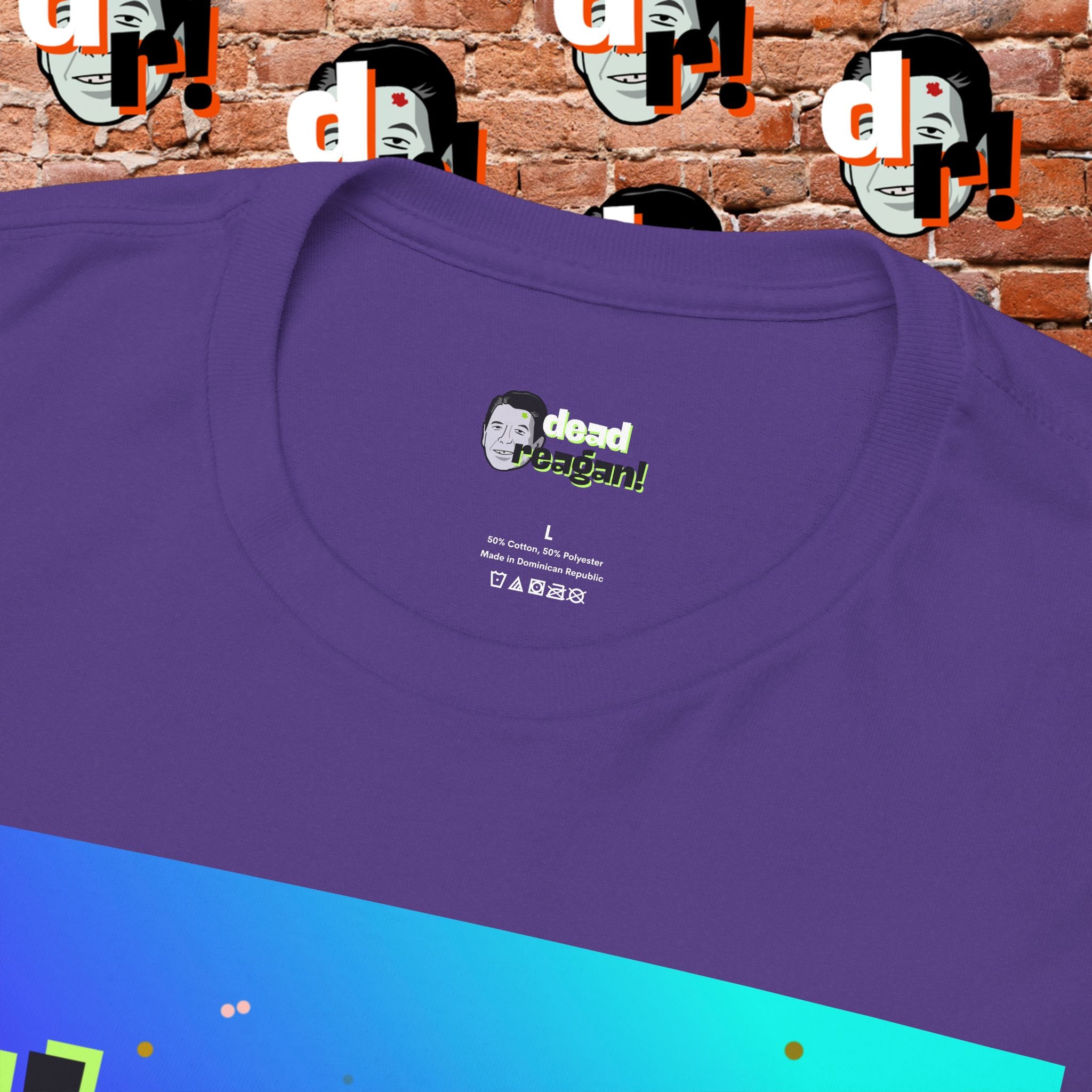 Savage Dead Reagan Graphic Tee Teal and Pink Gradient