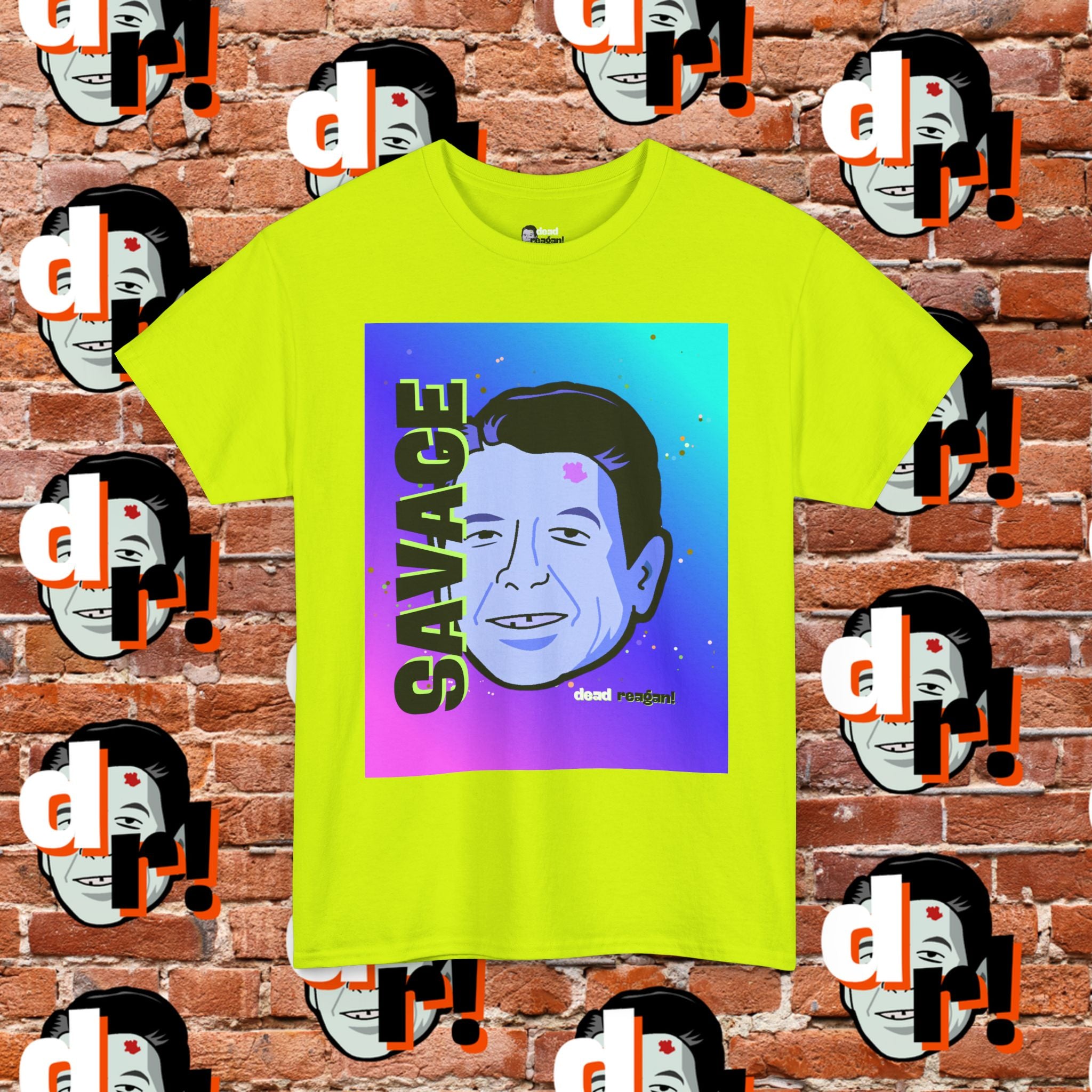 Savage Dead Reagan Graphic Tee Teal and Pink Gradient