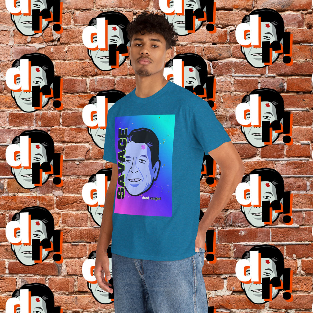 Savage Dead Reagan Graphic Tee Teal and Pink Gradient
