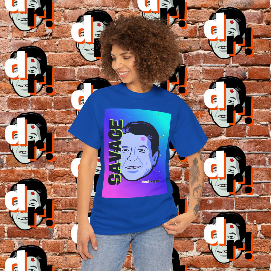 Savage Dead Reagan Graphic Tee Teal and Pink Gradient