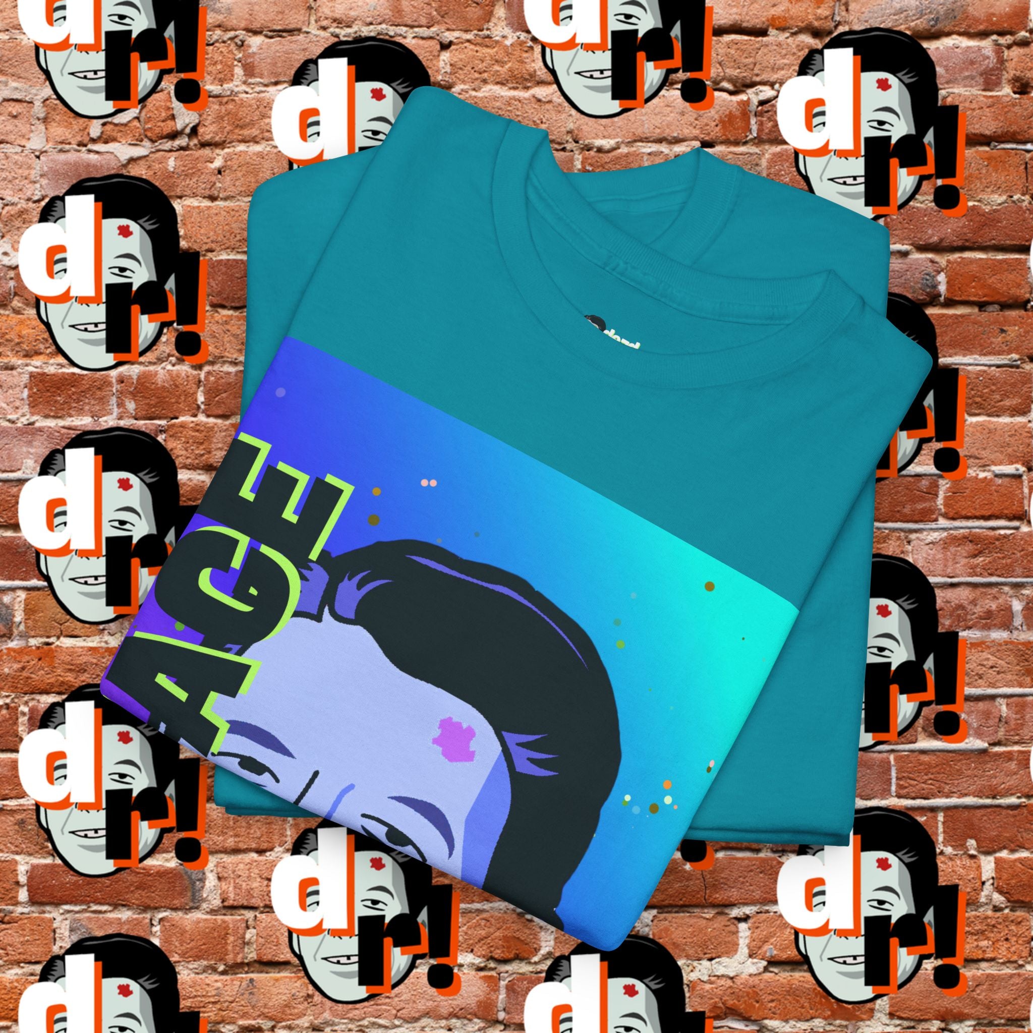 Savage Dead Reagan Graphic Tee Teal and Pink Gradient