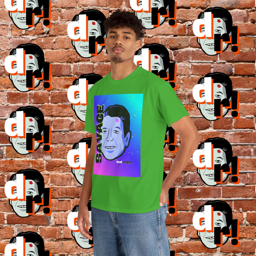 Savage Dead Reagan Graphic Tee Teal and Pink Gradient
