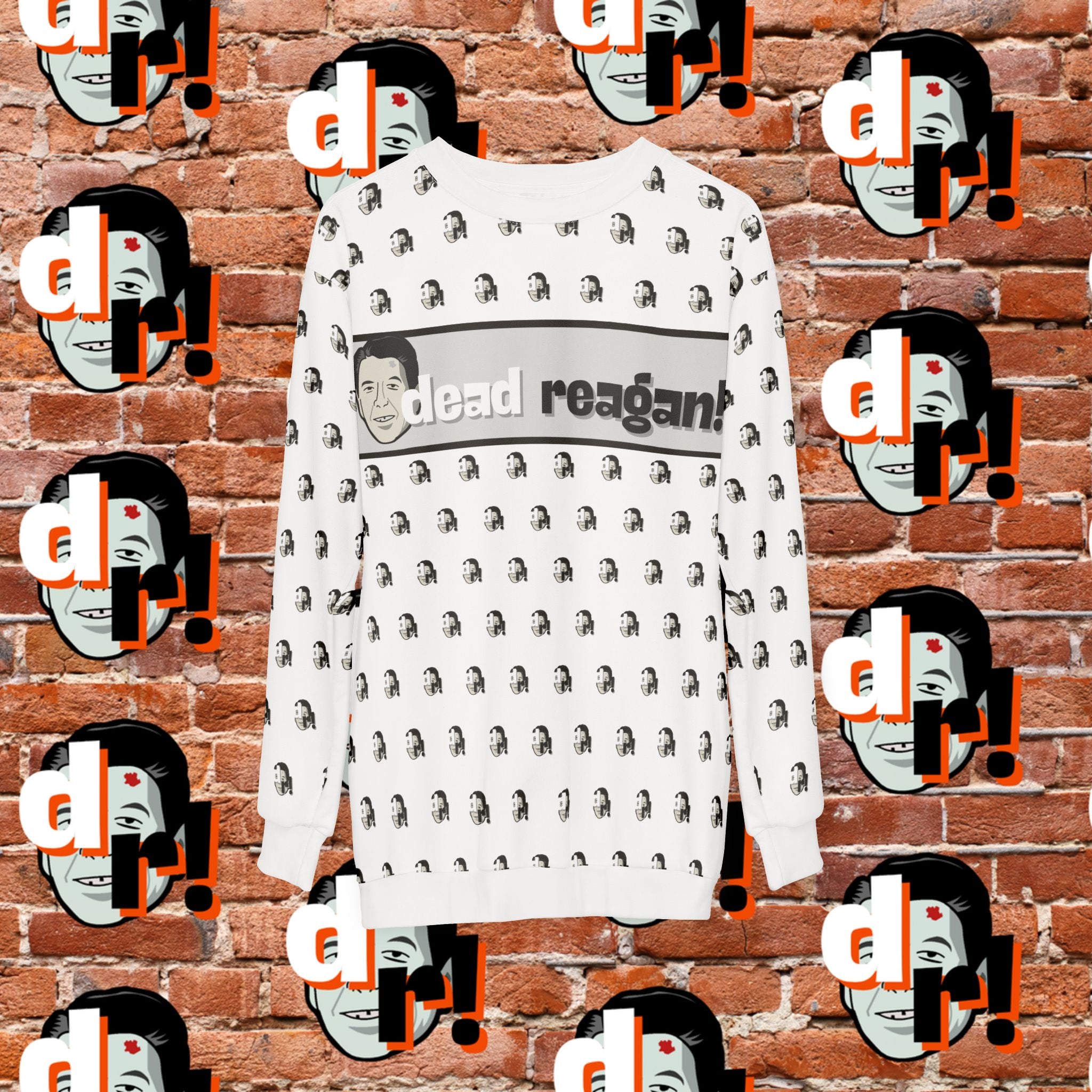 Dead Reagan All-Over Print Crewneck Sweatshirt (White)