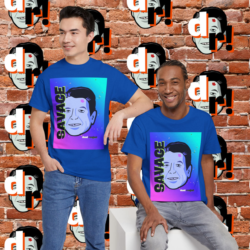 Savage Dead Reagan Graphic Tee Teal and Pink Gradient