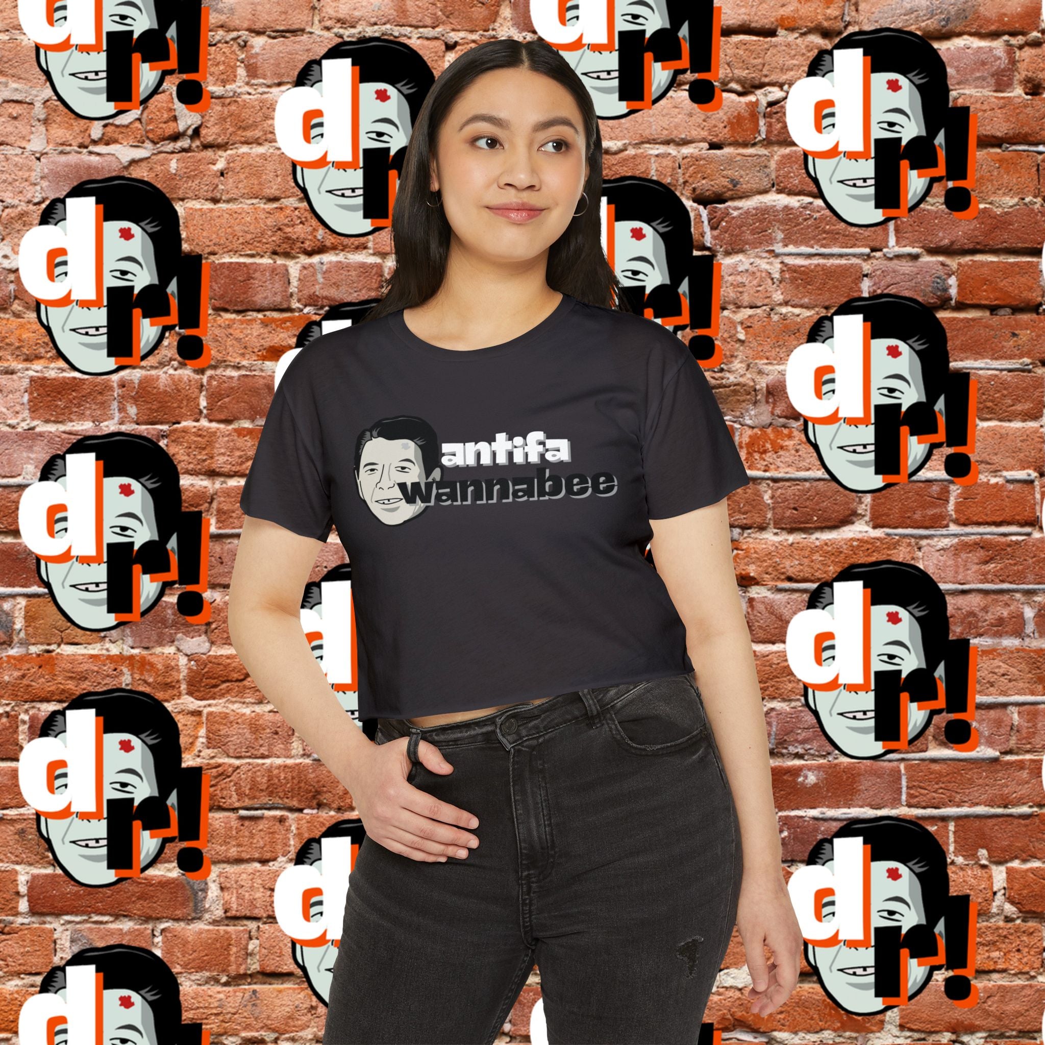 Antifa Wannabe Festival Crop Top (Monochrome Letter)
