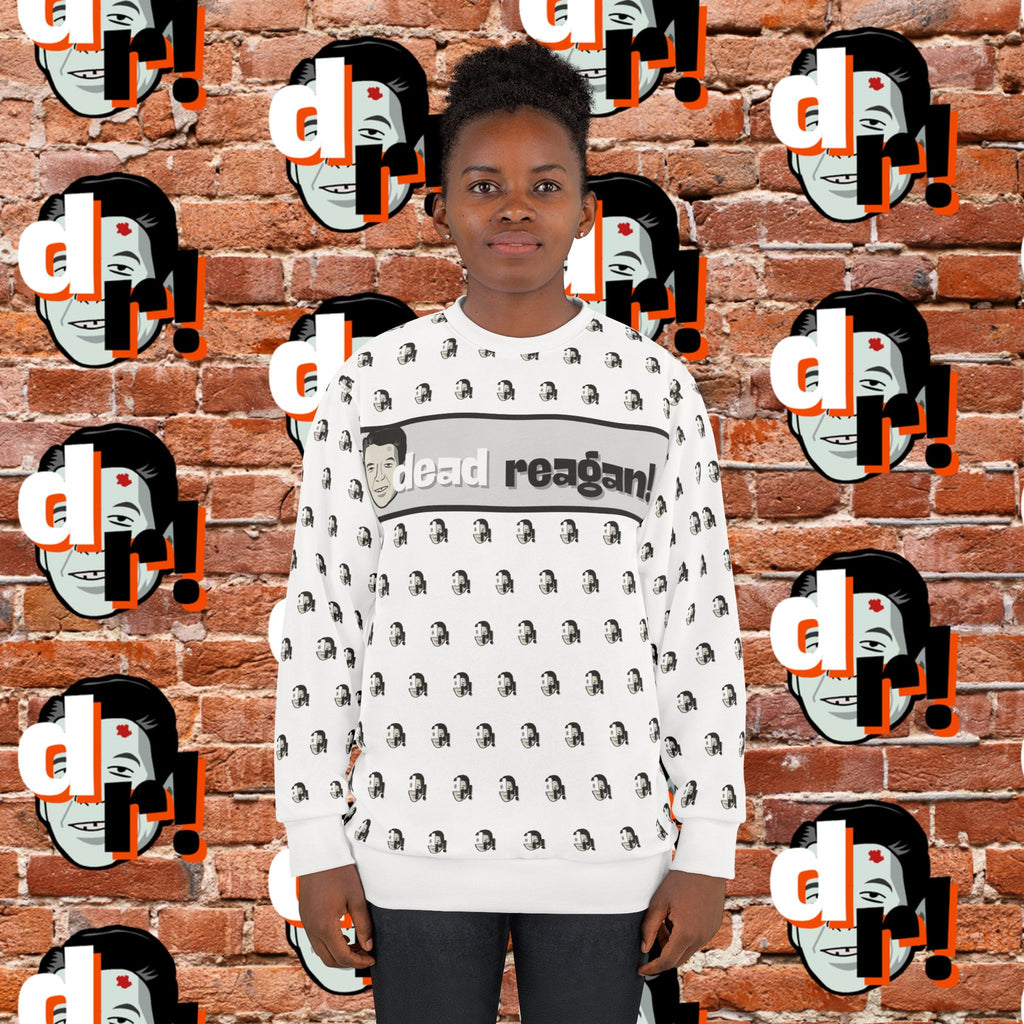 Dead Reagan All-Over Print Crewneck Sweatshirt (White)