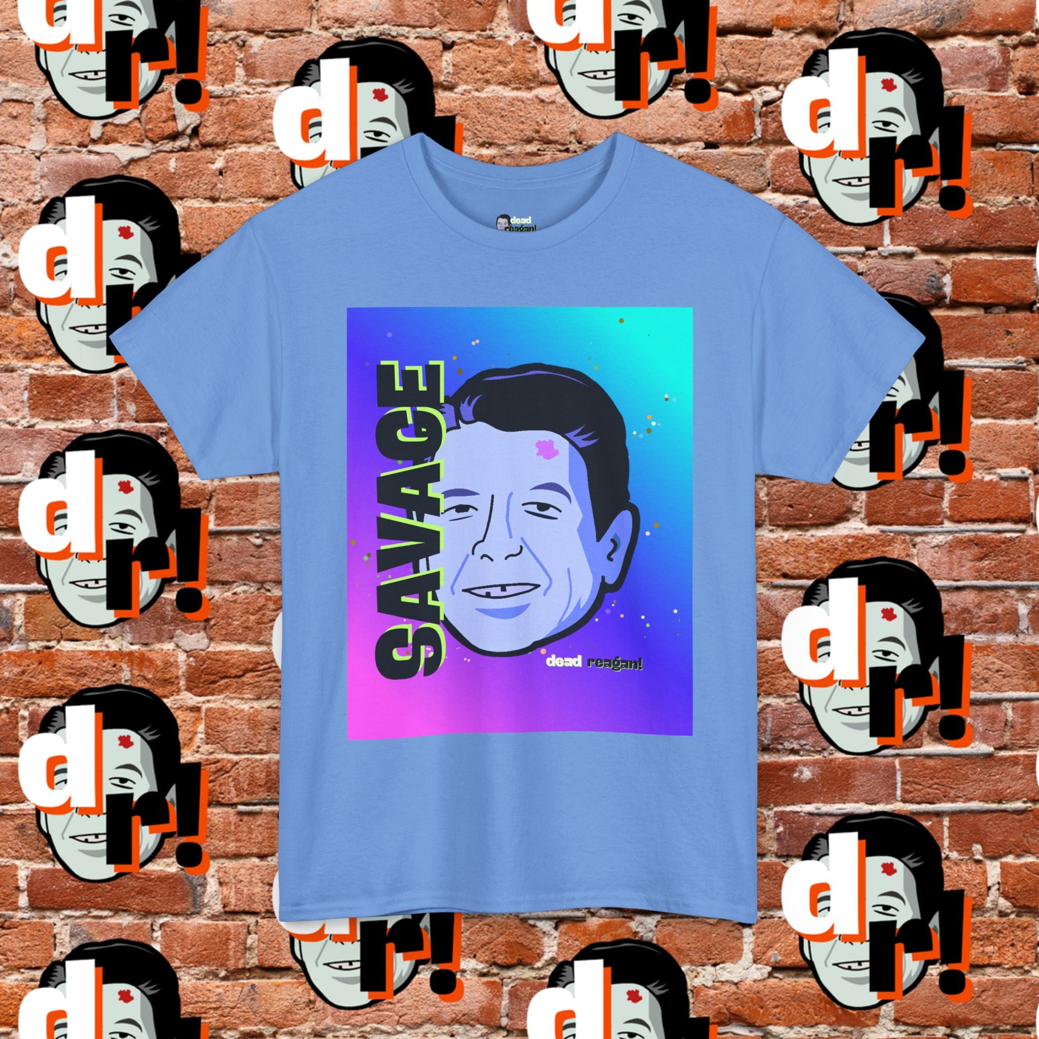 Savage Dead Reagan Graphic Tee Teal and Pink Gradient