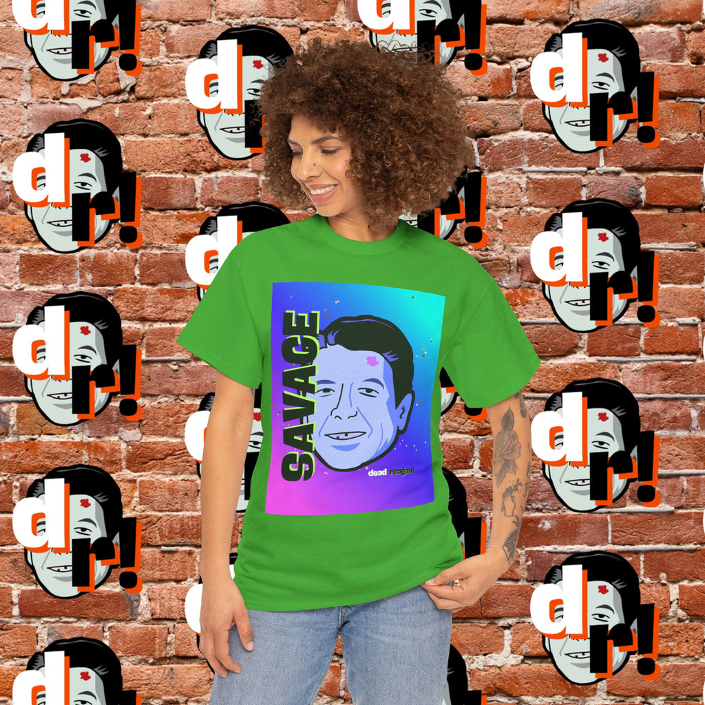 Savage Dead Reagan Graphic Tee Teal and Pink Gradient