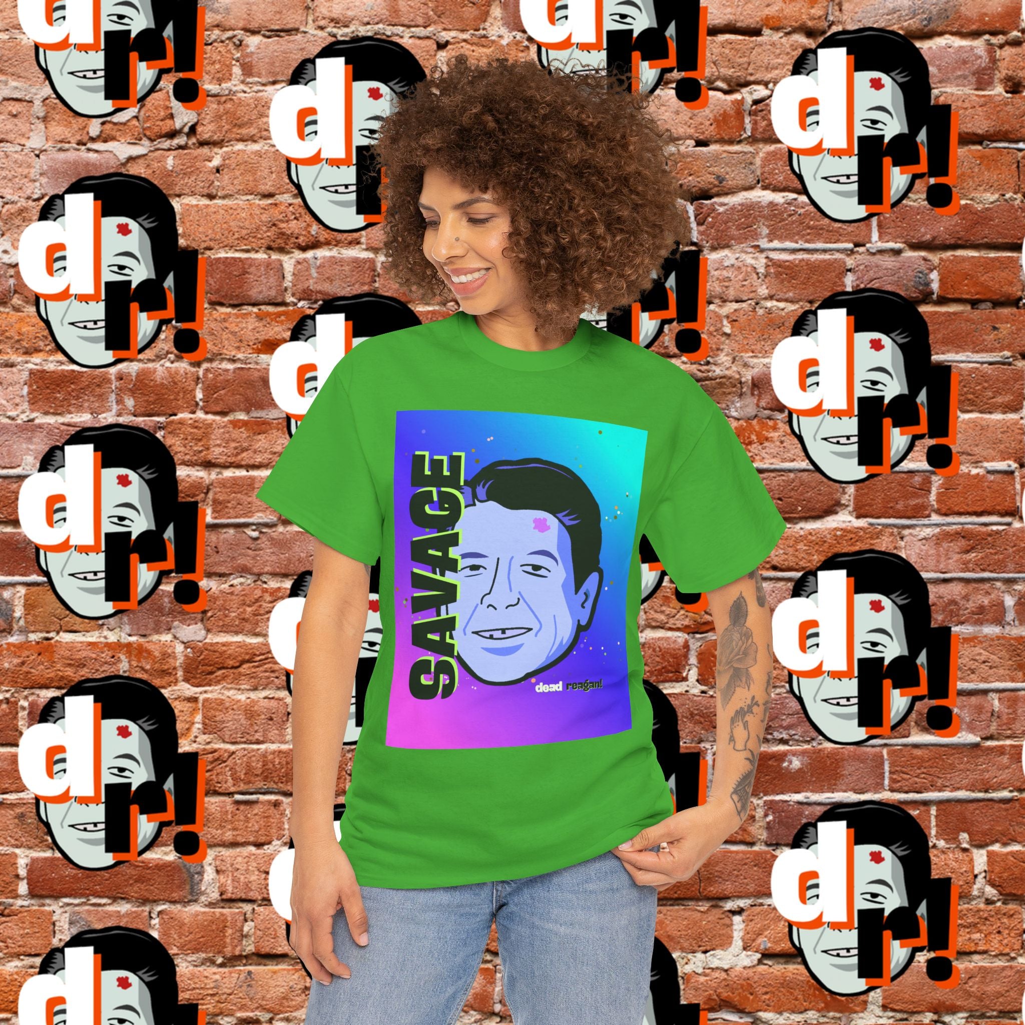 Savage Dead Reagan Graphic Tee Teal and Pink Gradient