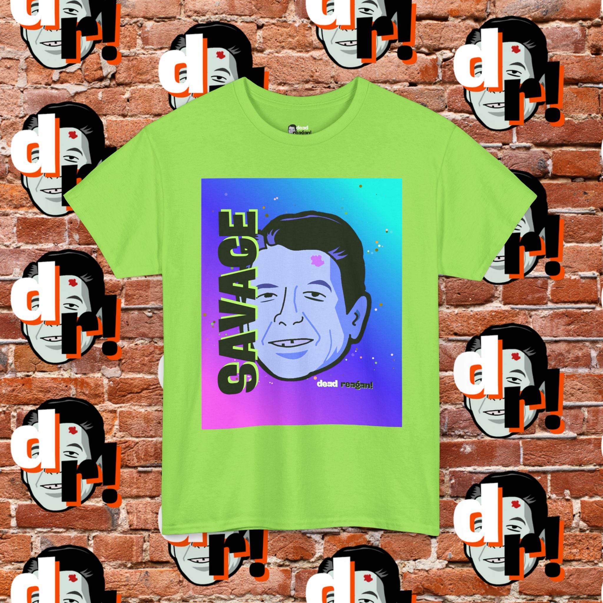 Savage Dead Reagan Graphic Tee Teal and Pink Gradient