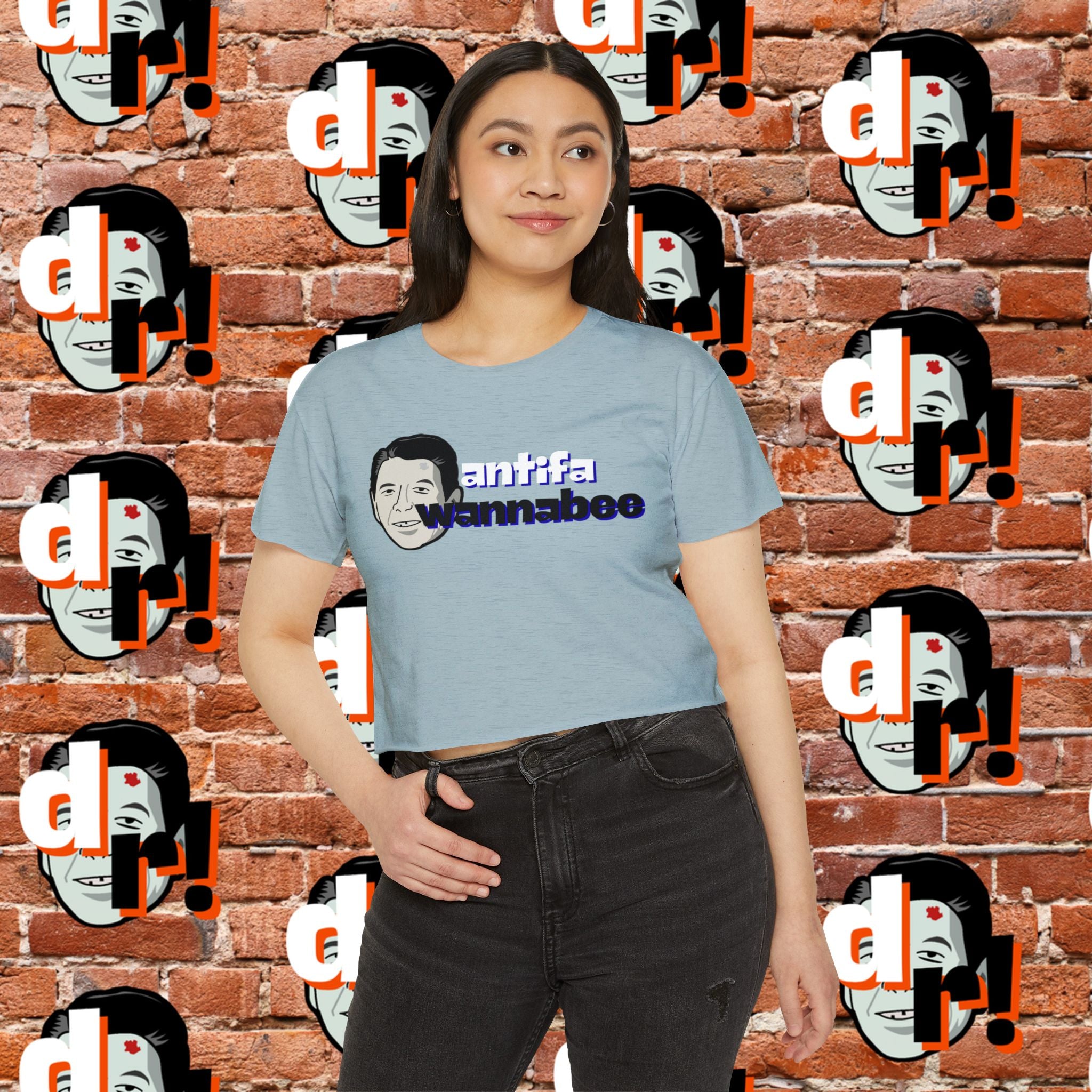 Antifa Wannabe Festival Crop Top (Blue Letter)