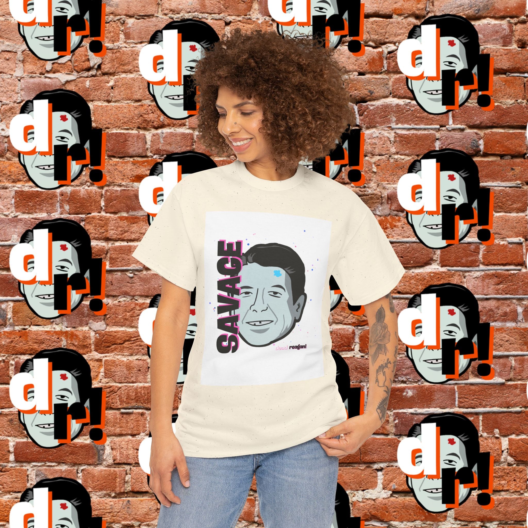 Savage Dead Reagan Graphic Tee White Pink