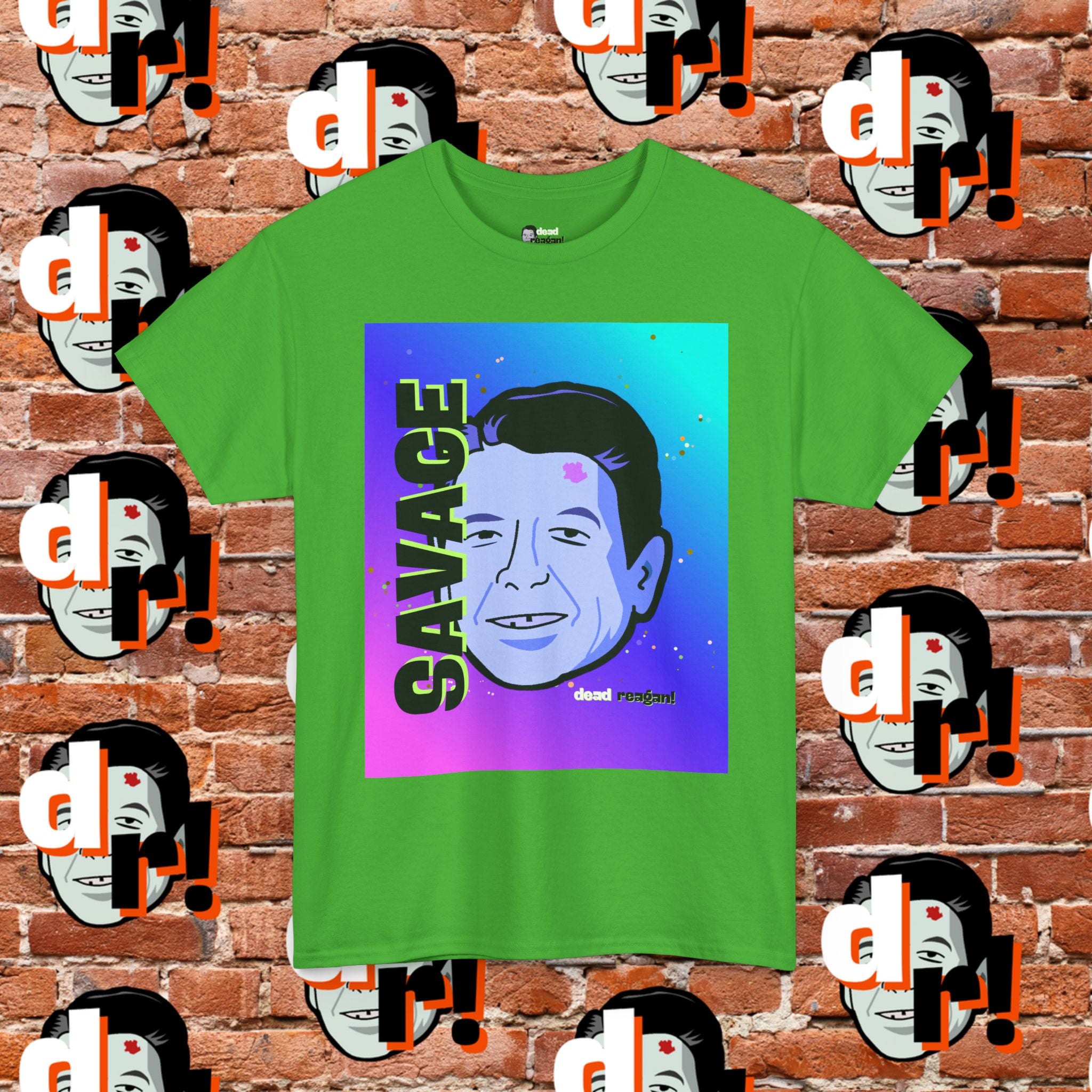 Savage Dead Reagan Graphic Tee Teal and Pink Gradient