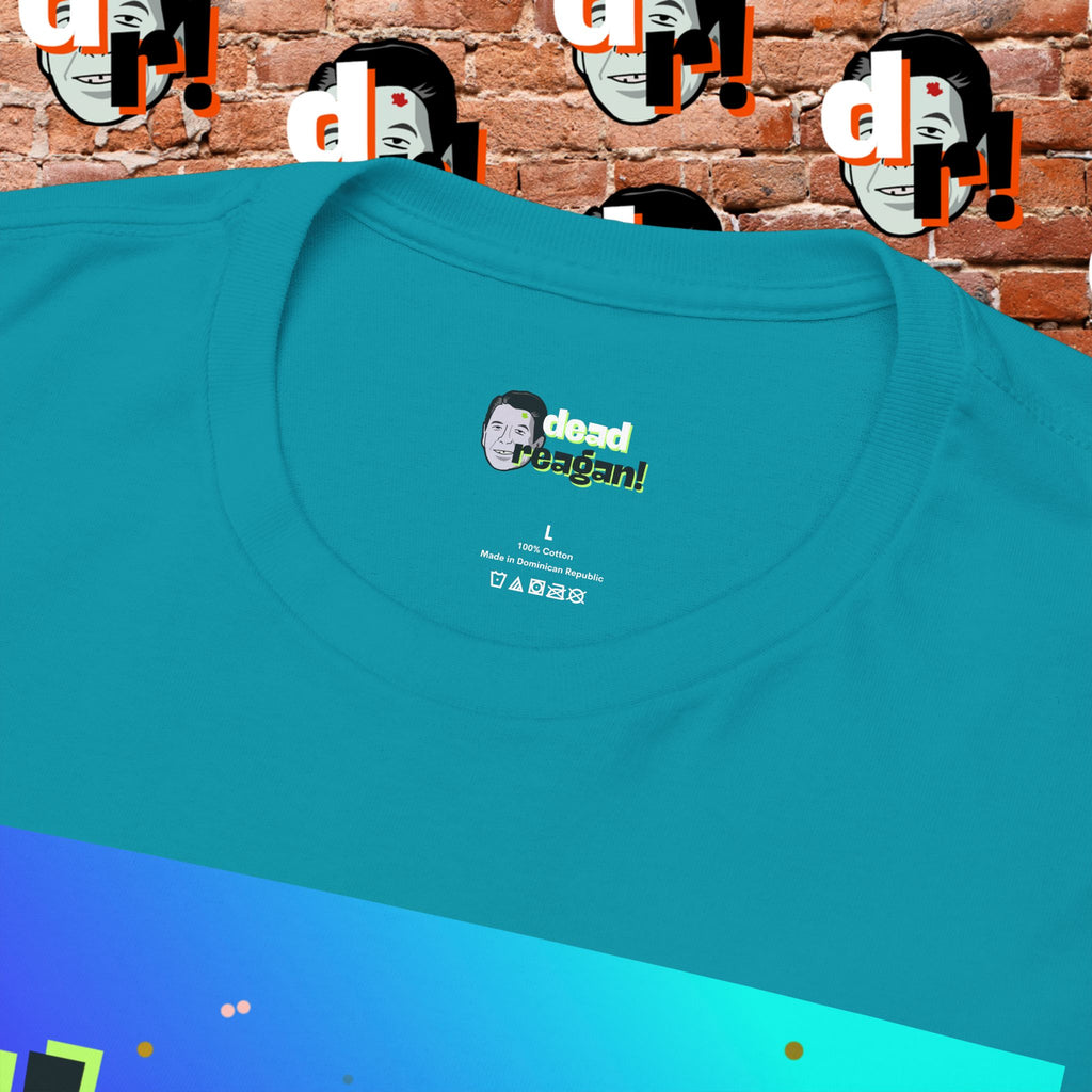 Savage Dead Reagan Graphic Tee Teal and Pink Gradient