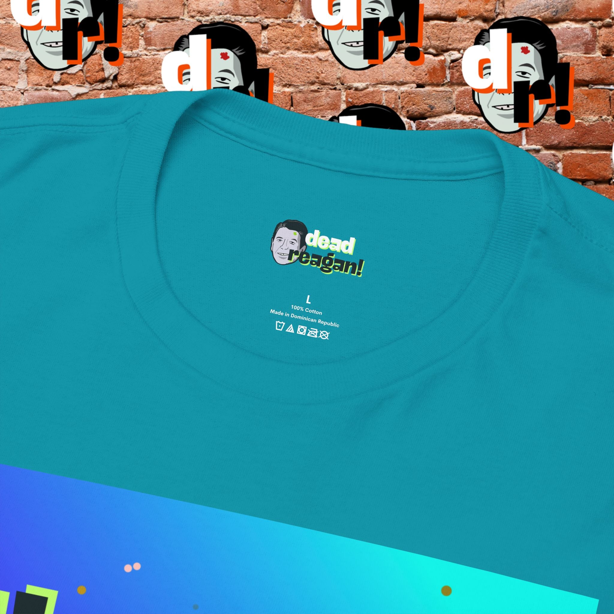 Savage Dead Reagan Graphic Tee Teal and Pink Gradient