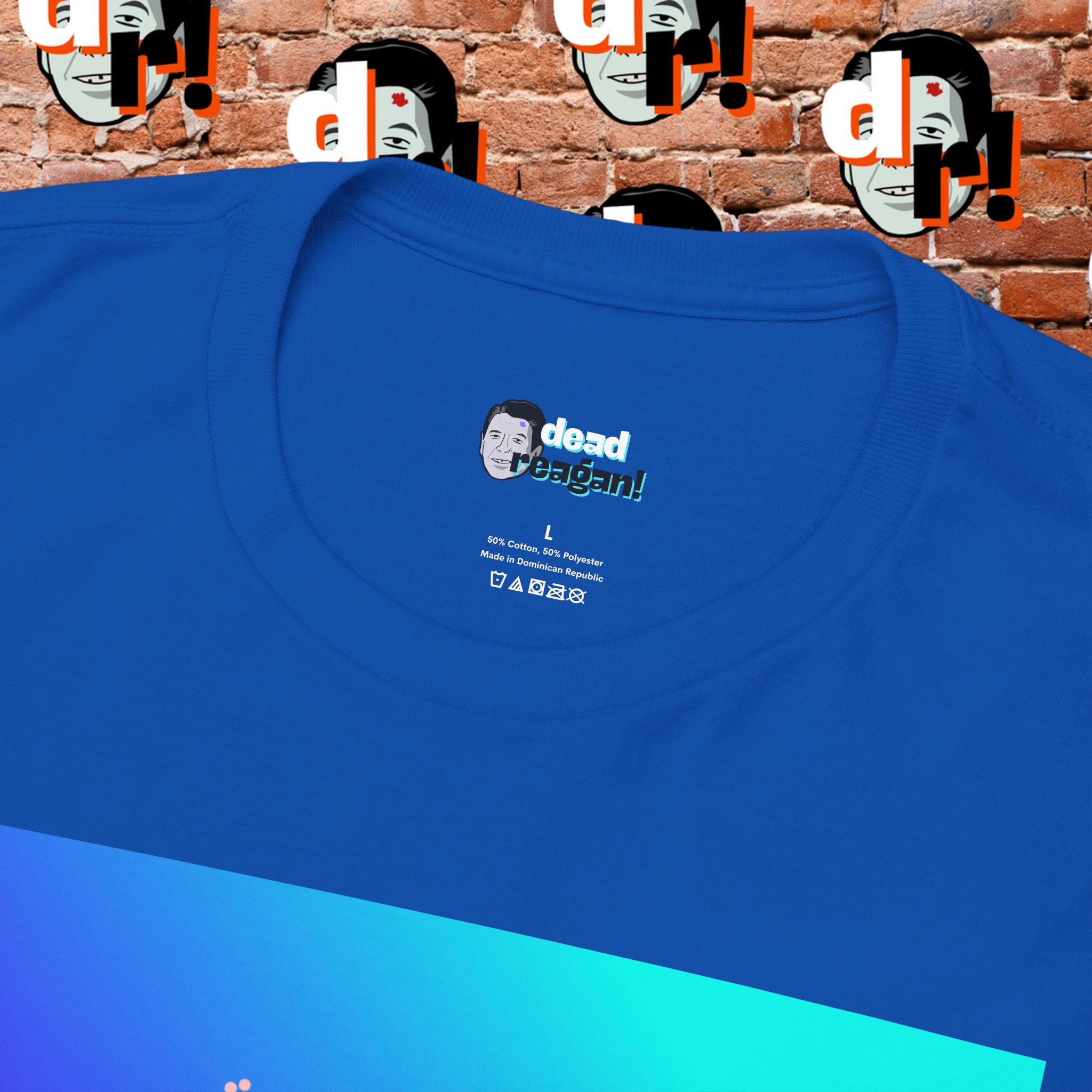 Savage Dead Reagan Graphic Tee Teal and Pink Gradient
