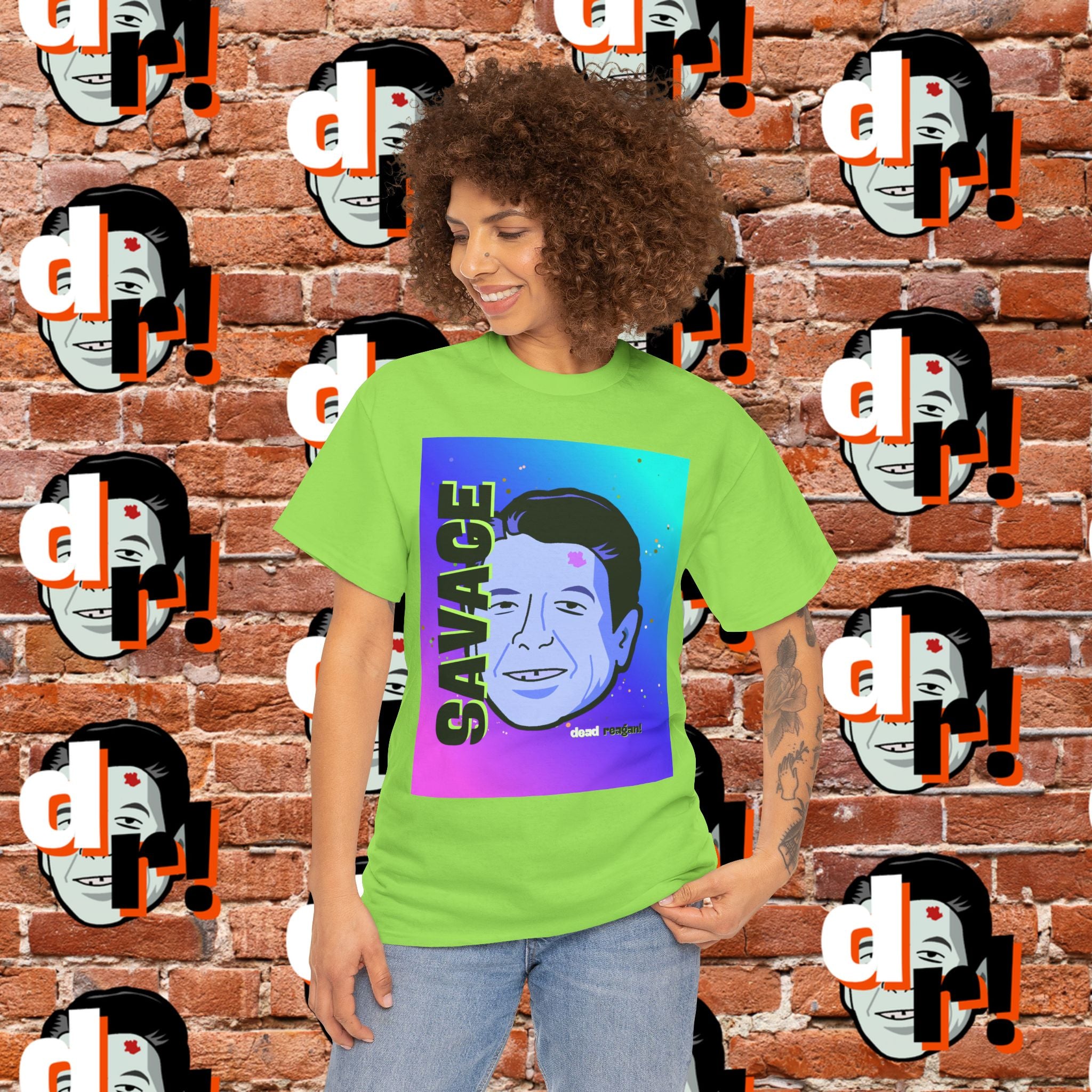 Savage Dead Reagan Graphic Tee Teal and Pink Gradient