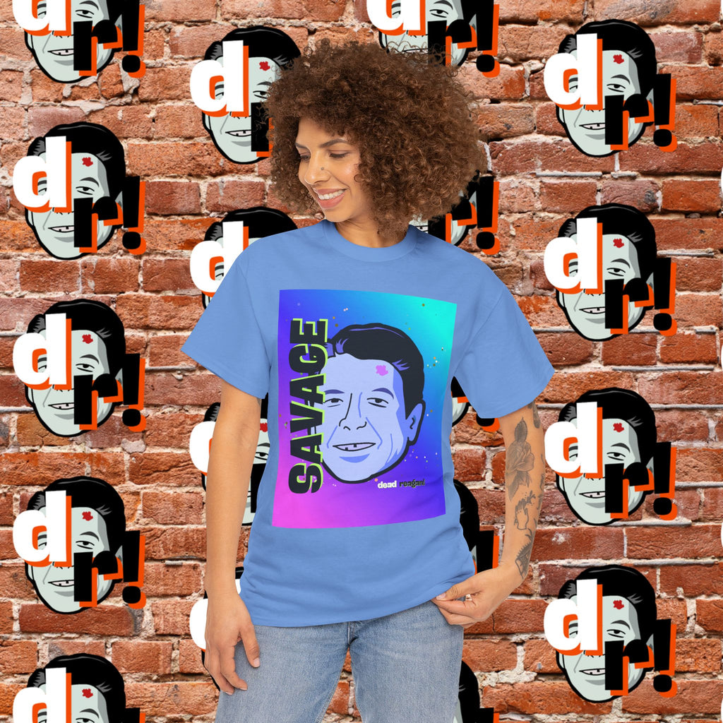 Savage Dead Reagan Graphic Tee Teal and Pink Gradient