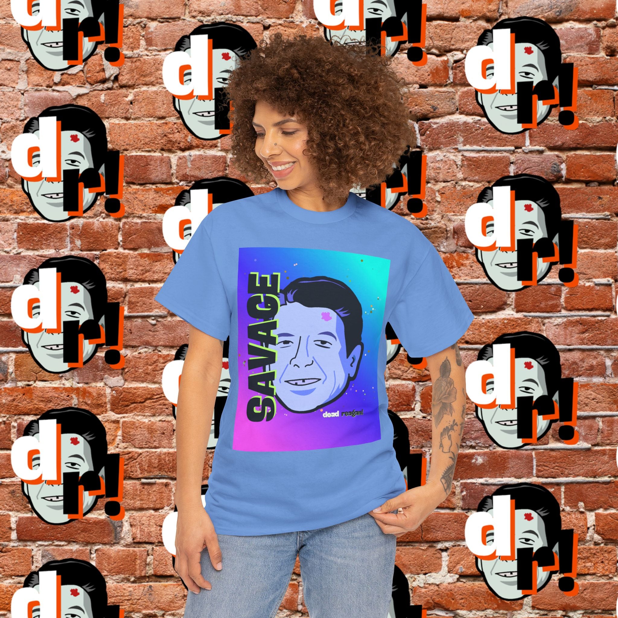 Savage Dead Reagan Graphic Tee Teal and Pink Gradient