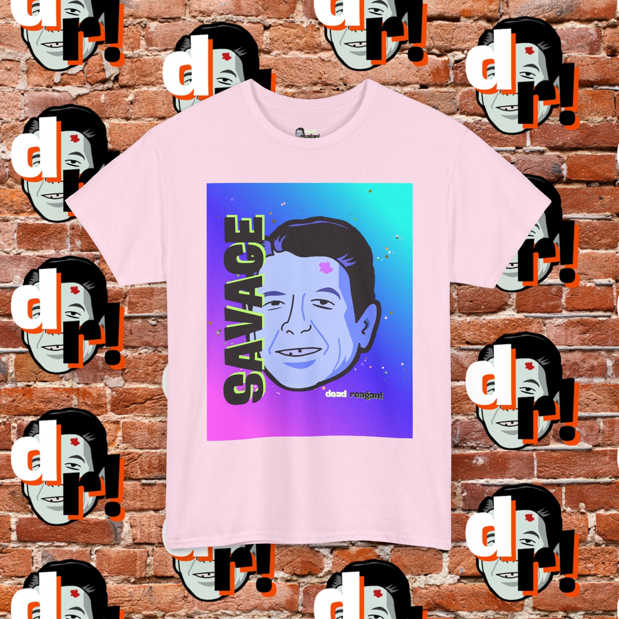 Savage Dead Reagan Graphic Tee Teal and Pink Gradient