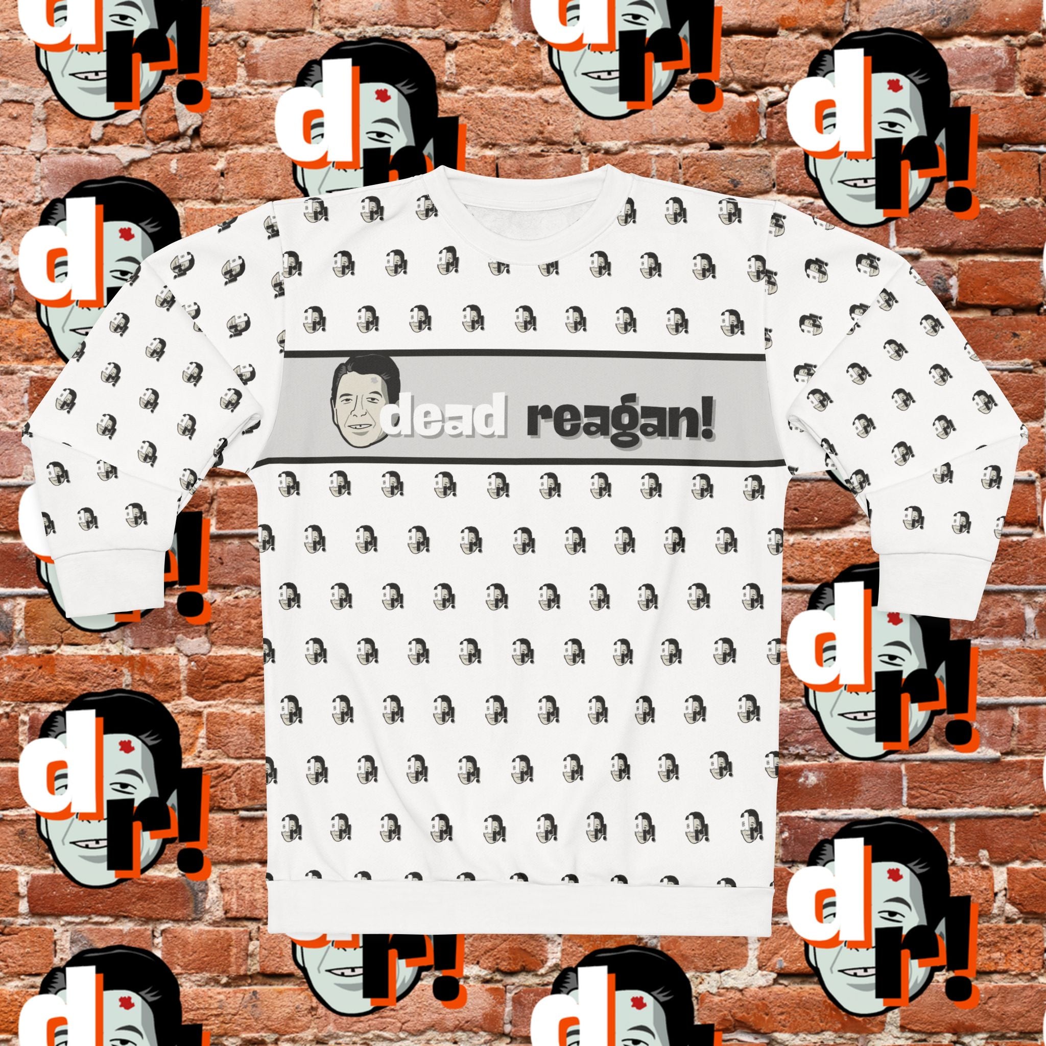 Dead Reagan All-Over Print Crewneck Sweatshirt (White)