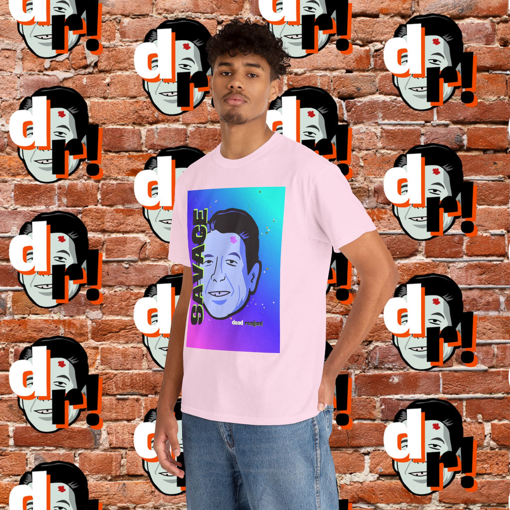 Savage Dead Reagan Graphic Tee Teal and Pink Gradient