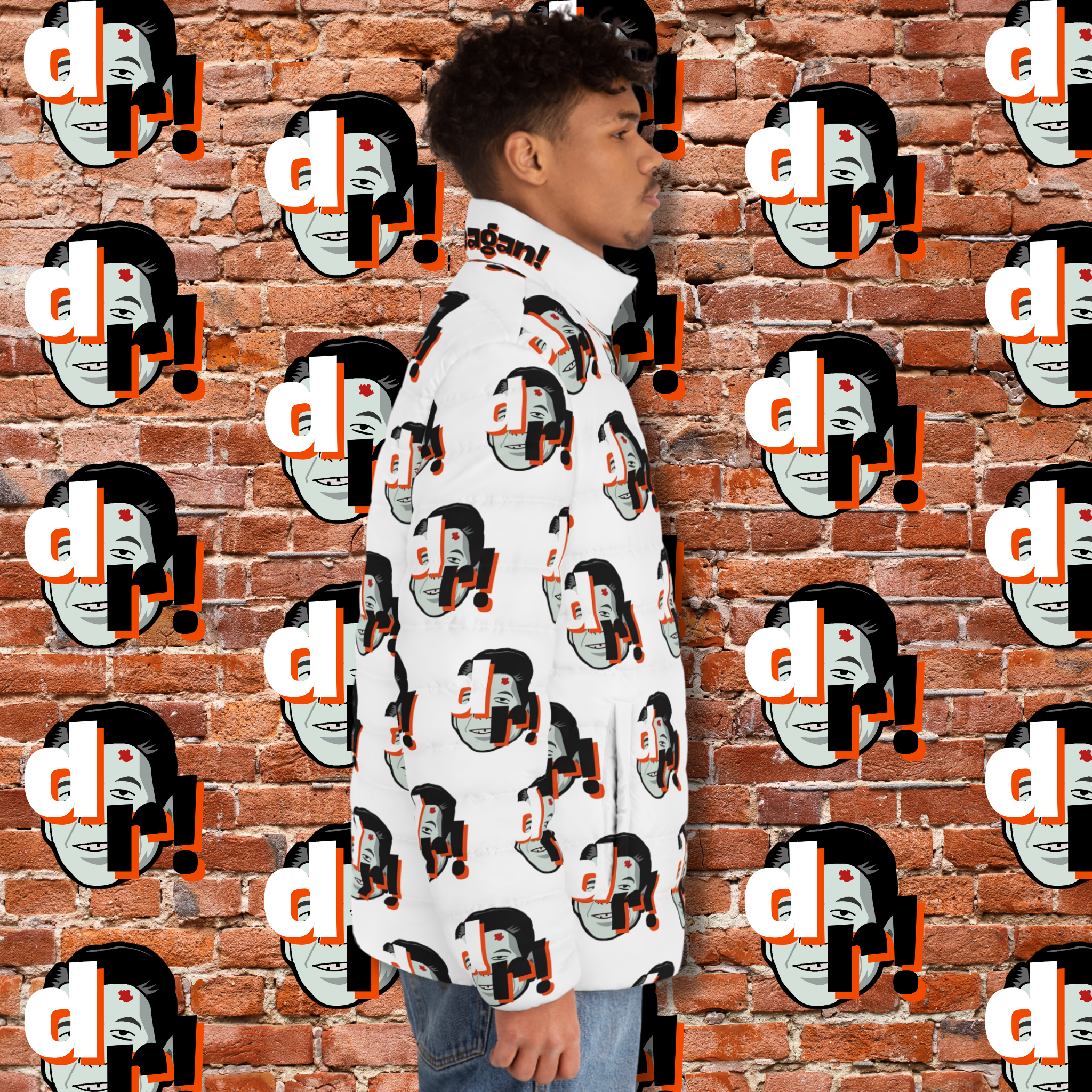 Dead Reagan Allover Print Men's Puffer Jacket (AOP)