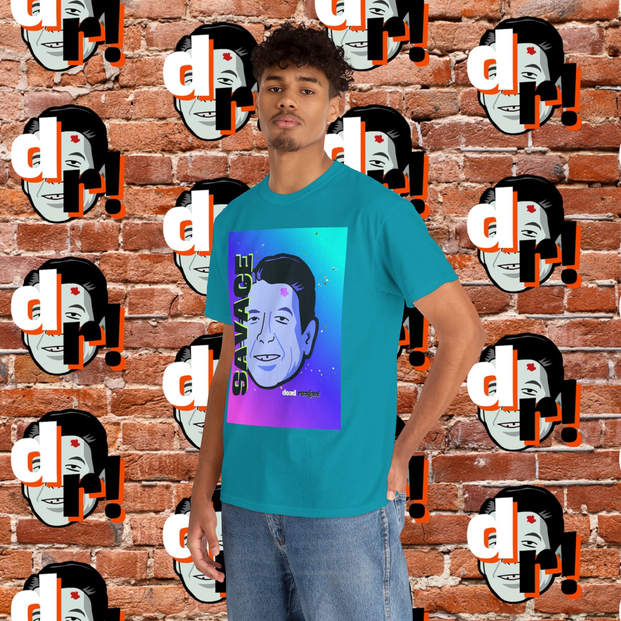 Savage Dead Reagan Graphic Tee Teal and Pink Gradient