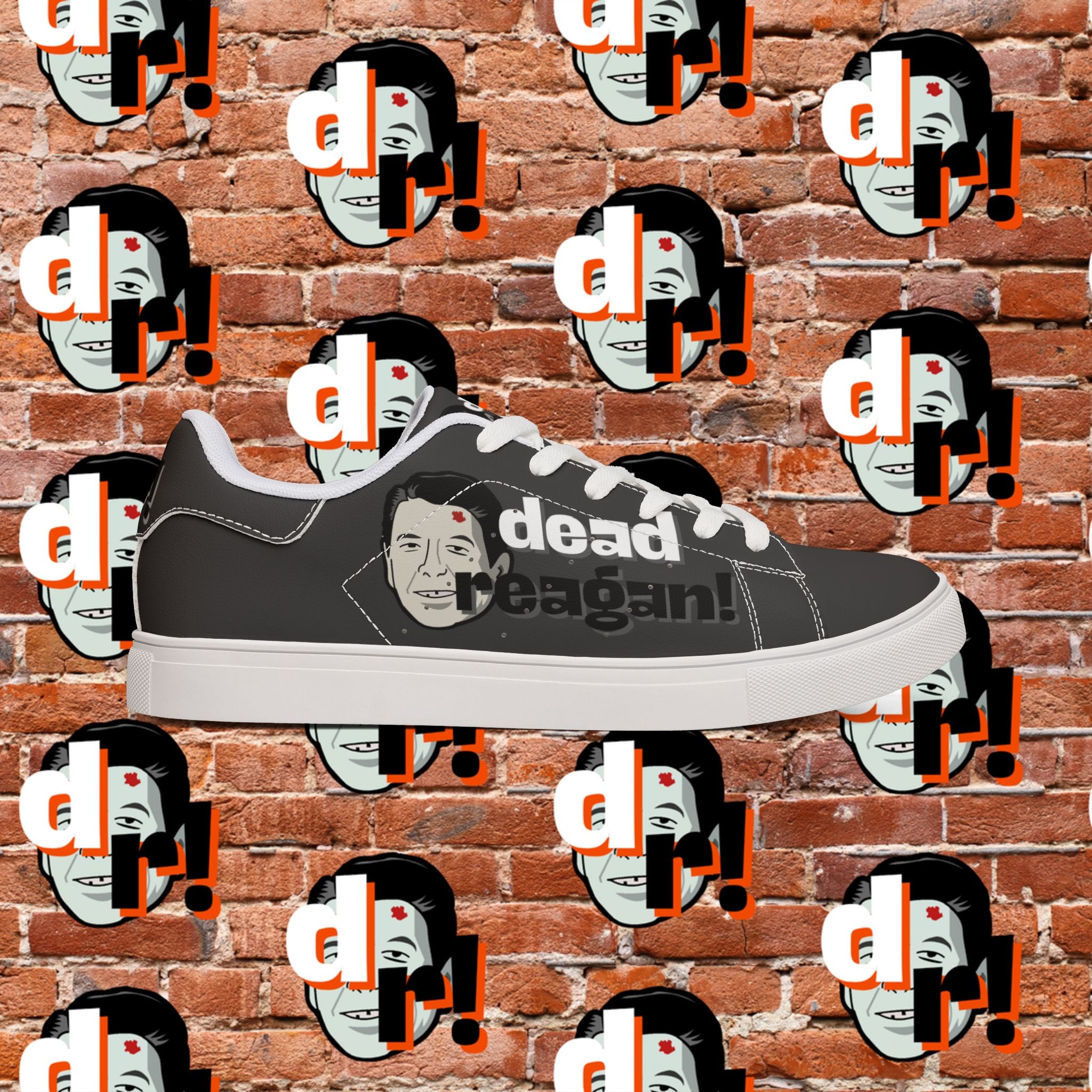 Dead Reagan (Mono Dark) Men's Low-Top Pleather Sneakers