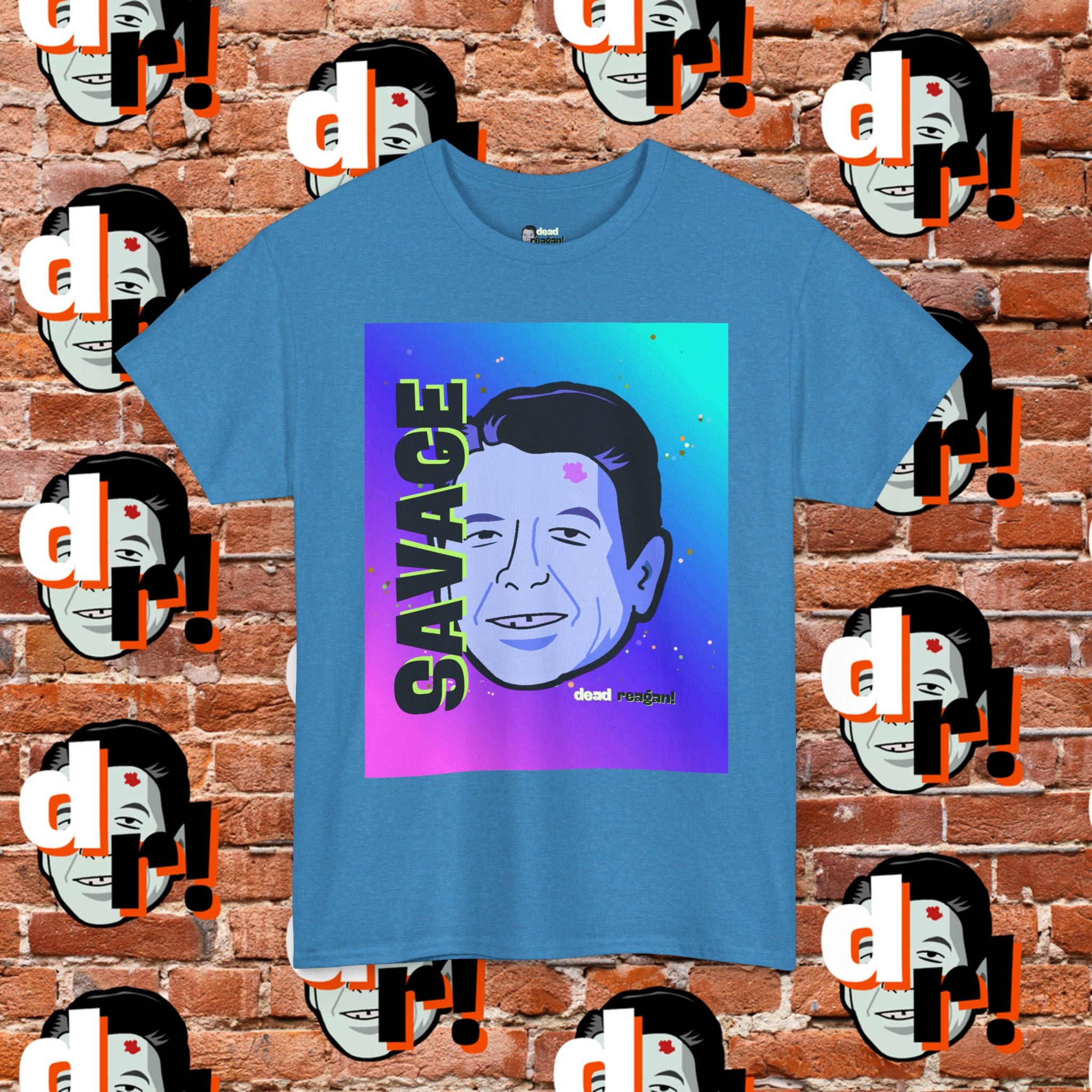 Savage Dead Reagan Graphic Tee Teal and Pink Gradient