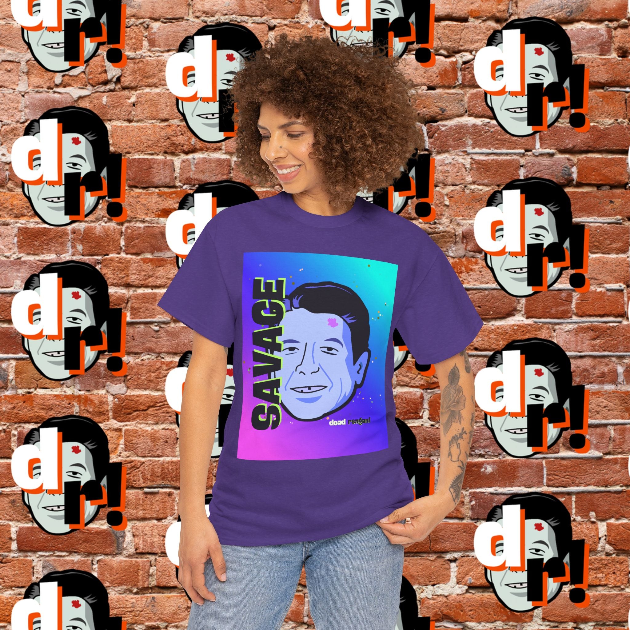 Savage Dead Reagan Graphic Tee Teal and Pink Gradient