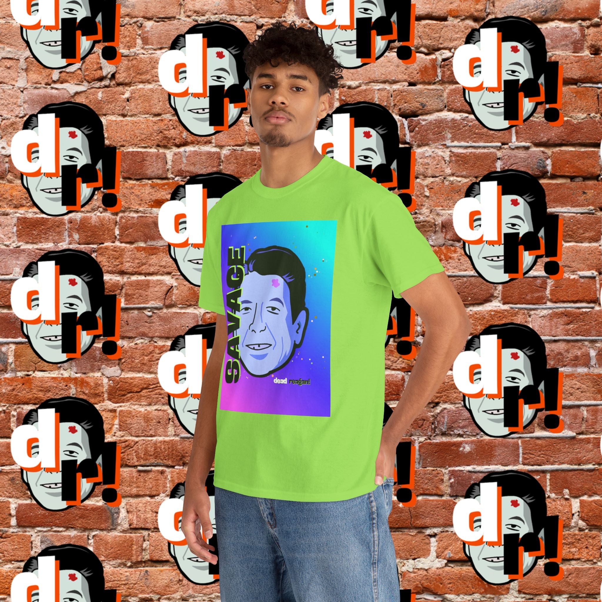 Savage Dead Reagan Graphic Tee Teal and Pink Gradient