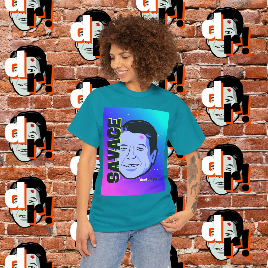 Savage Dead Reagan Graphic Tee Teal and Pink Gradient