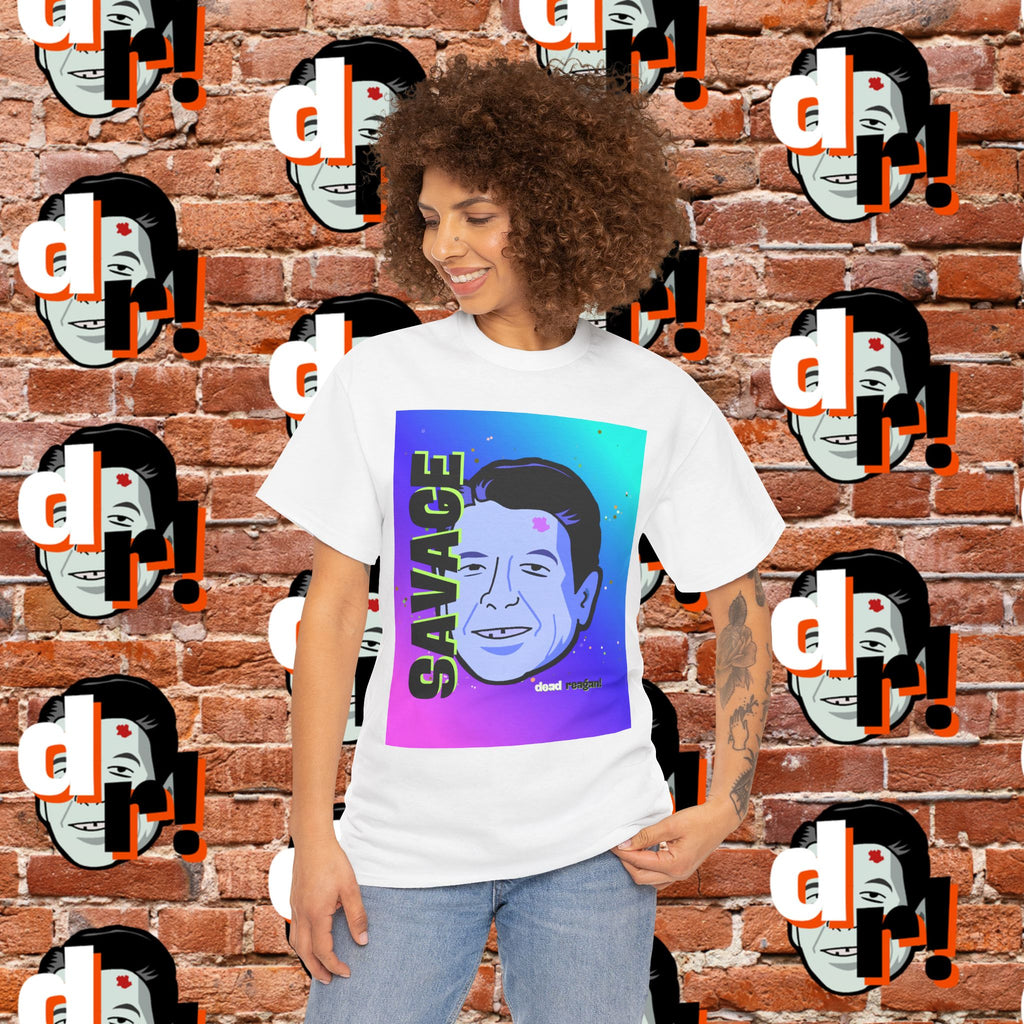 Savage Dead Reagan Graphic Tee Teal and Pink Gradient