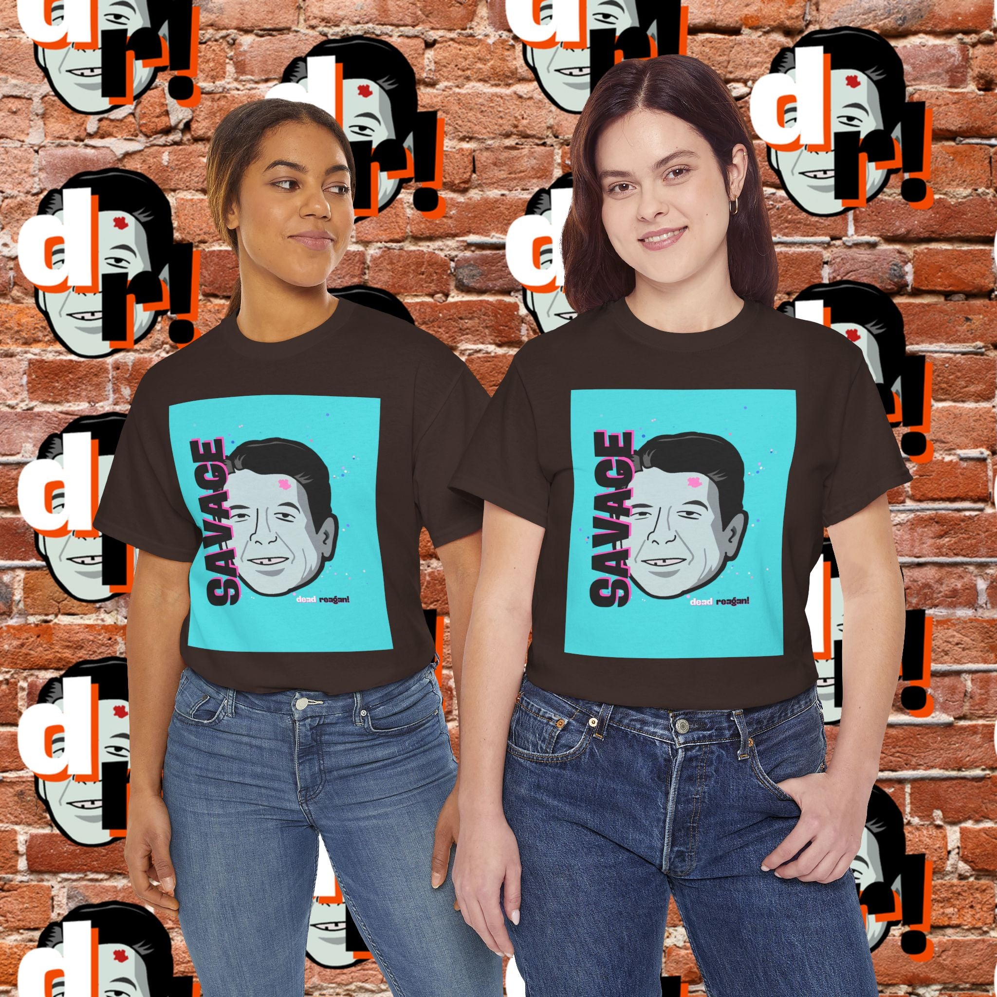 Savage Dead Reagan Graphic Tee Teal and Pink