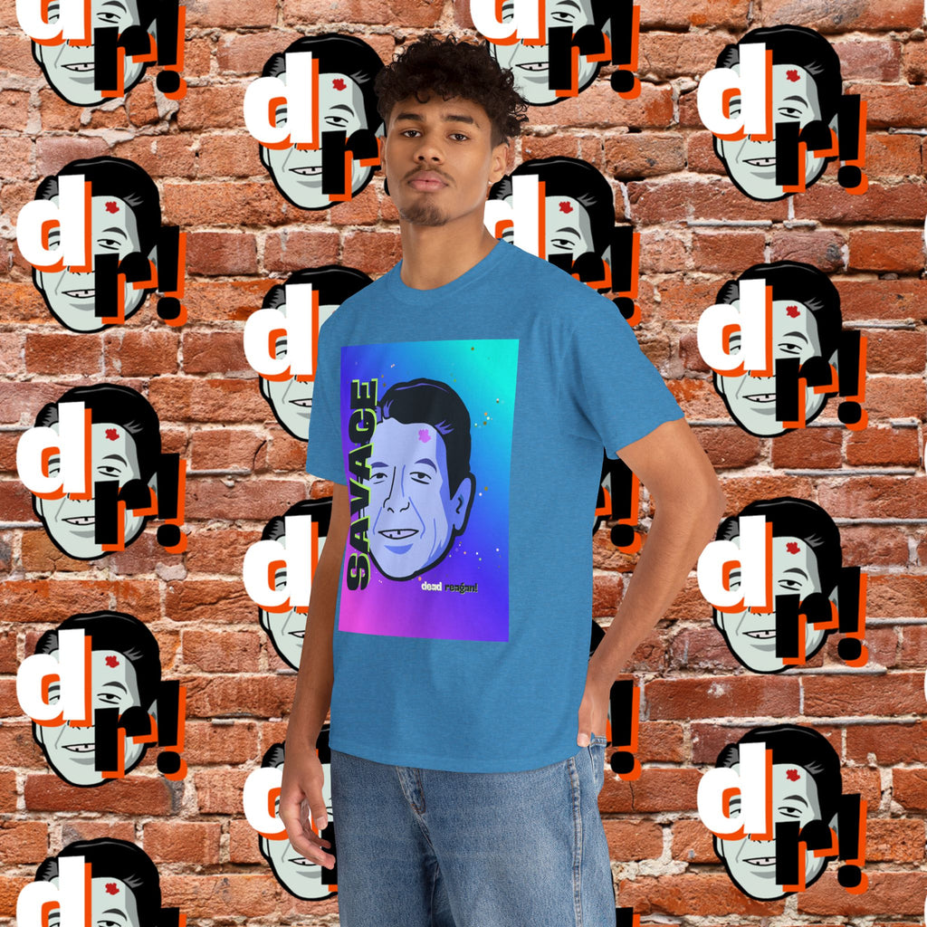 Savage Dead Reagan Graphic Tee Teal and Pink Gradient