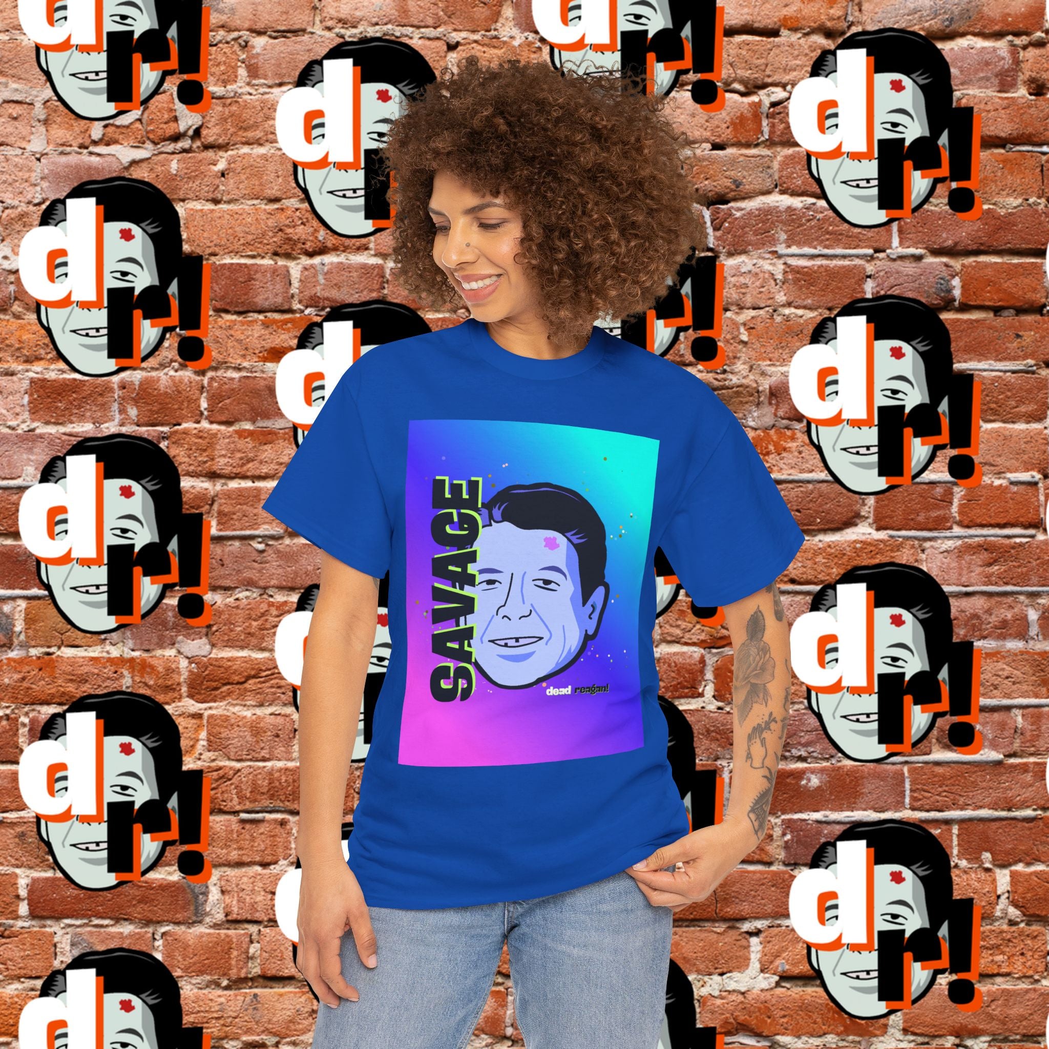 Savage Dead Reagan Graphic Tee Teal and Pink Gradient