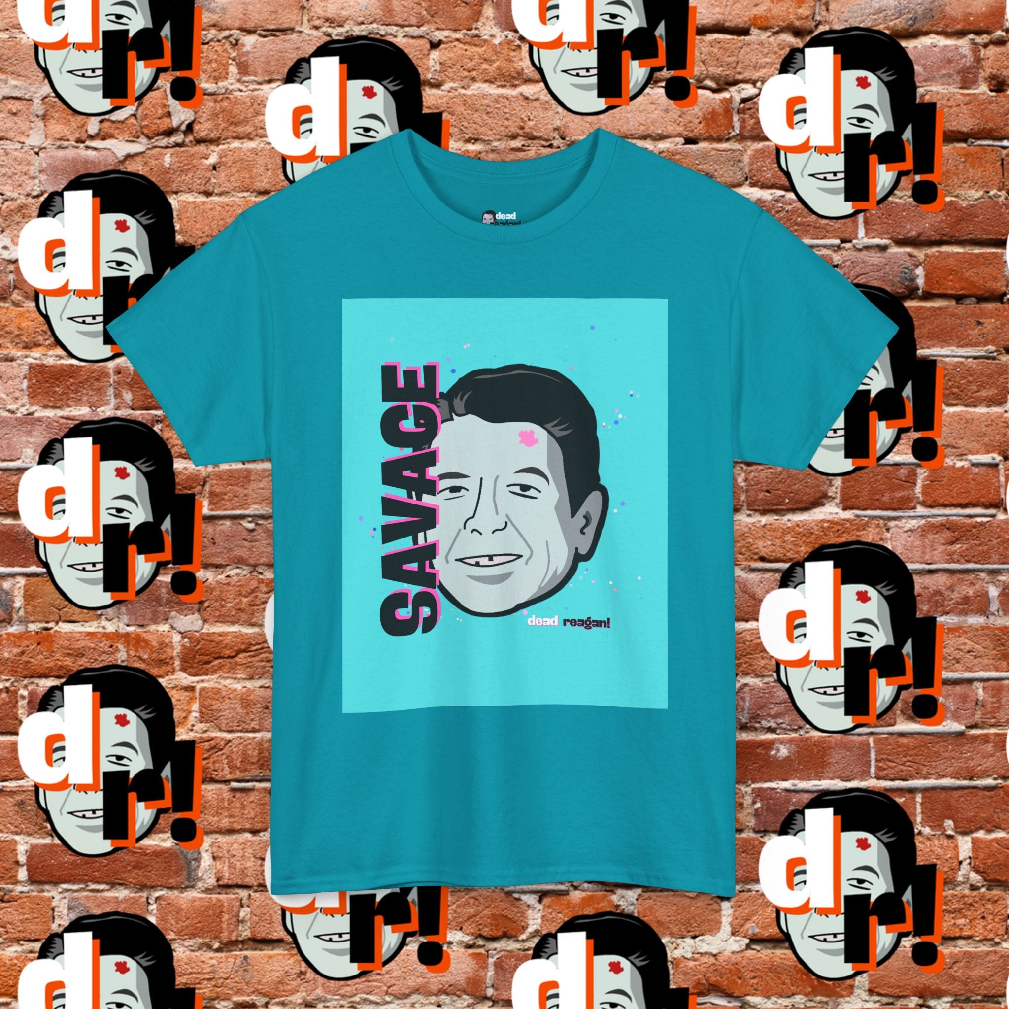 Savage Dead Reagan Graphic Tee Teal and Pink