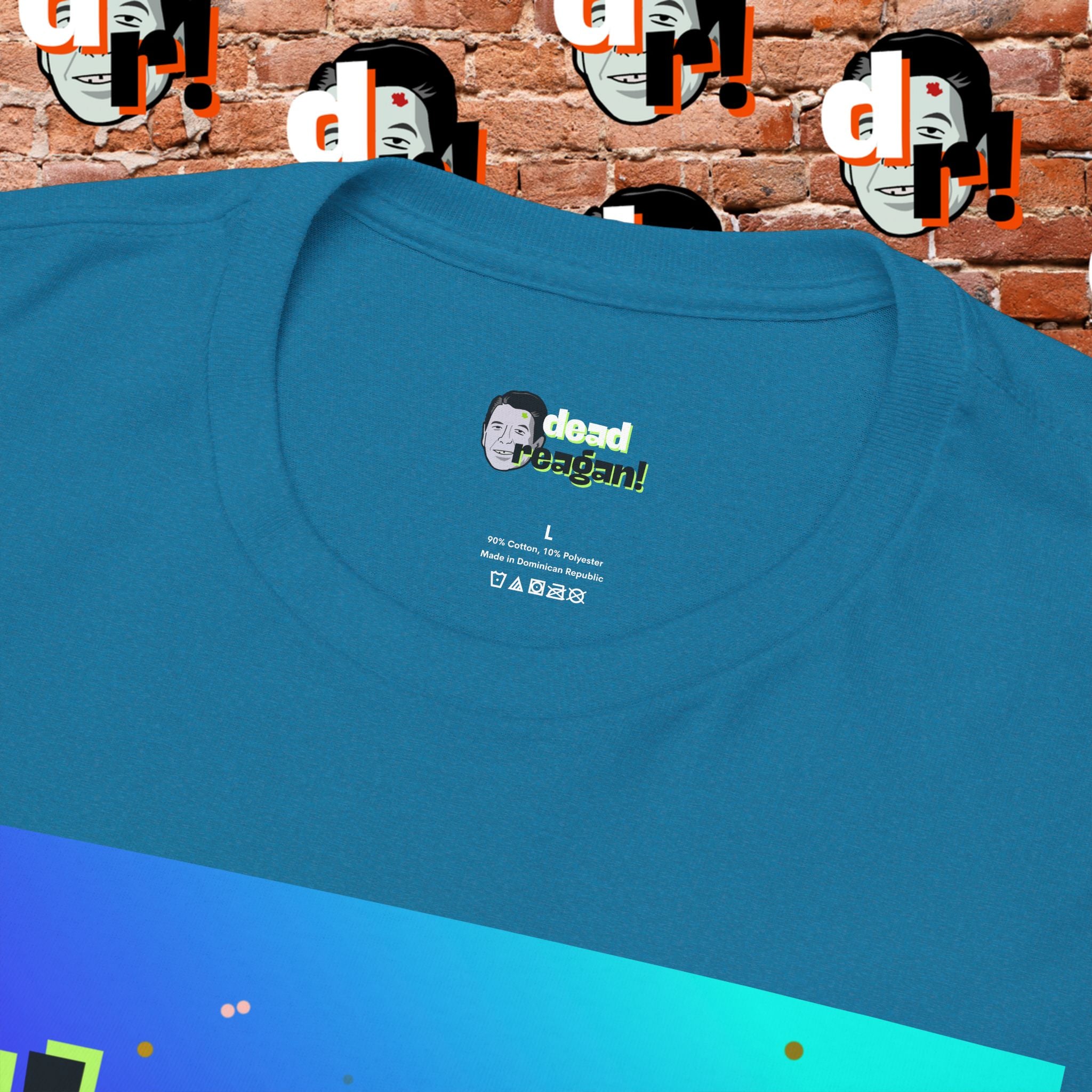 Savage Dead Reagan Graphic Tee Teal and Pink Gradient