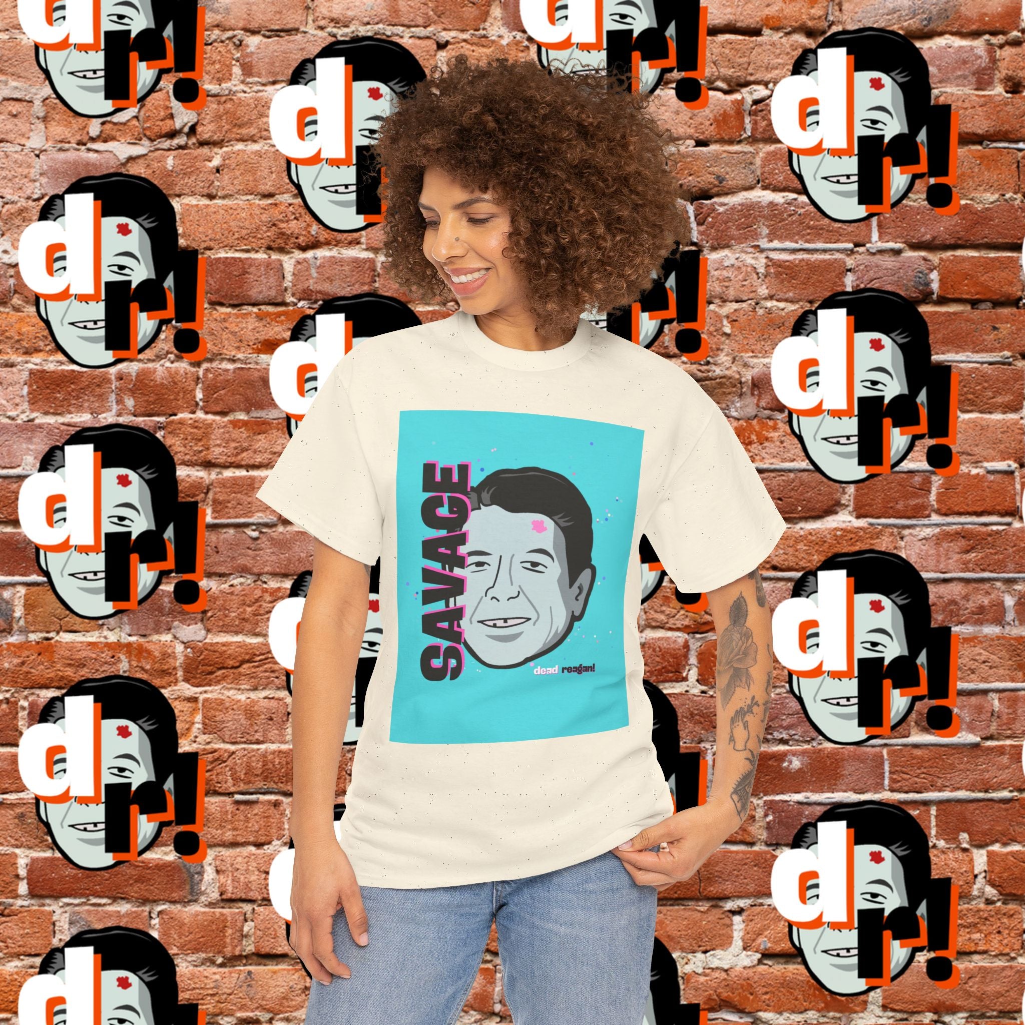 Savage Dead Reagan Graphic Tee Teal and Pink